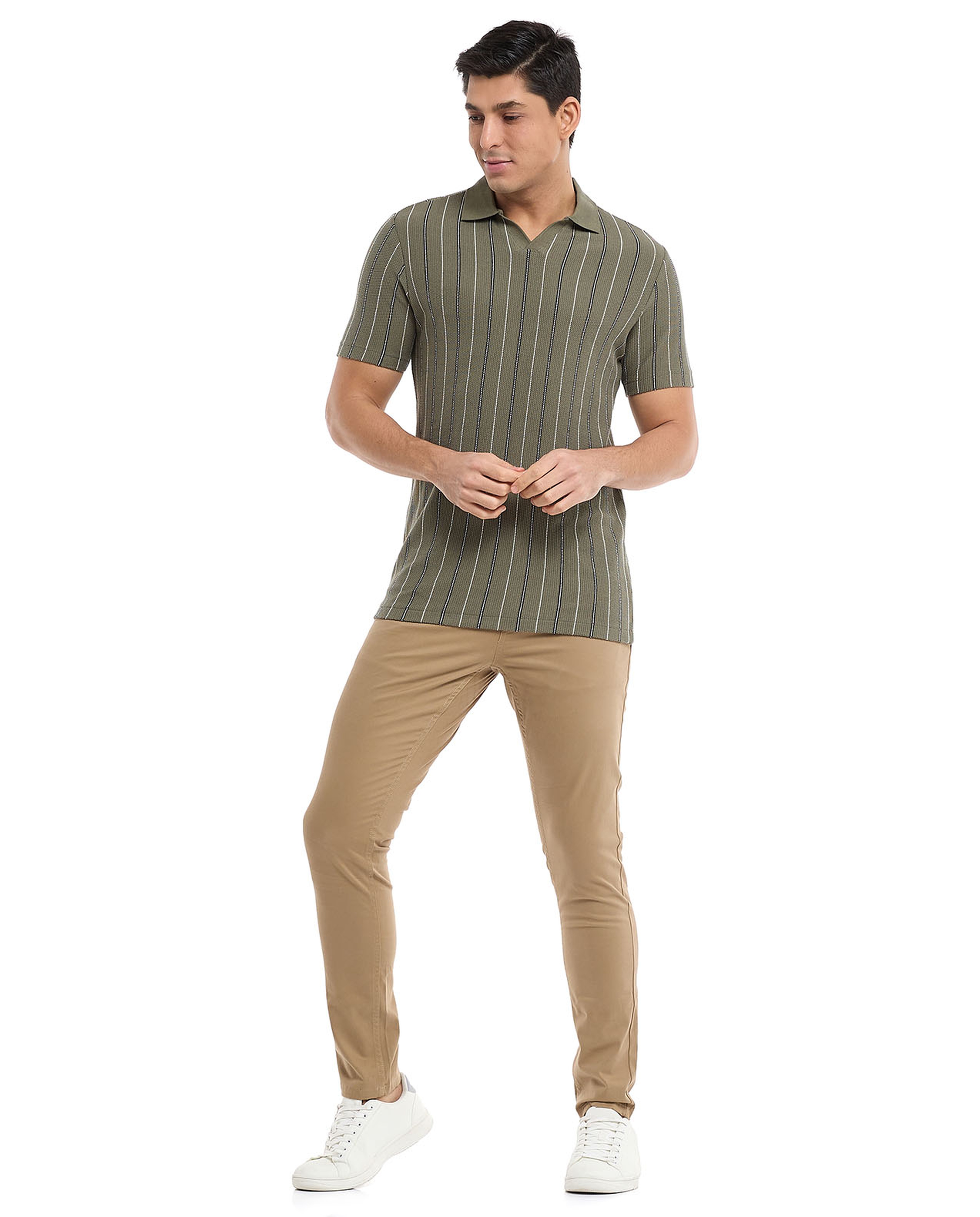 Striped Polo T-Shirt with Short Sleeves