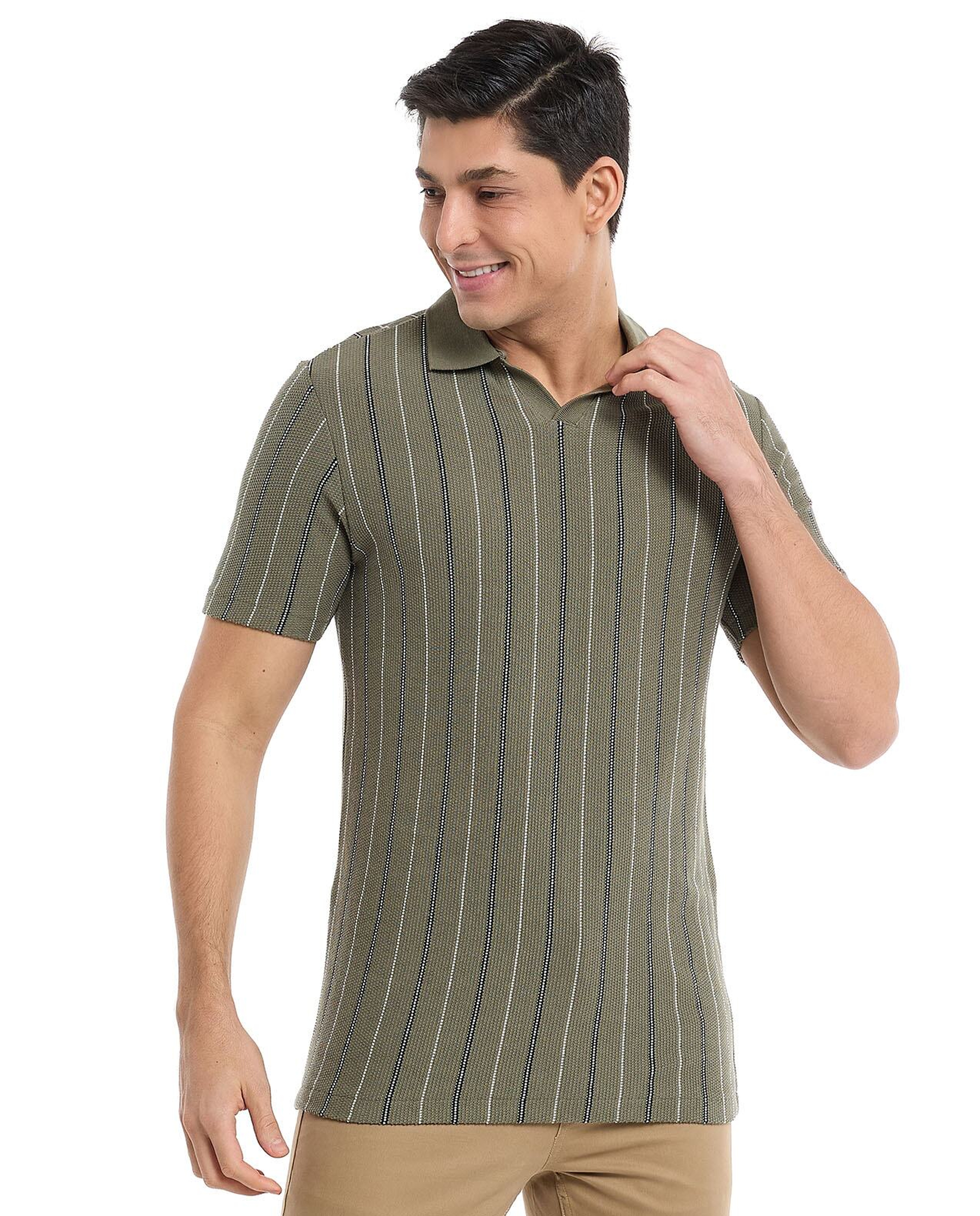 Striped Polo T-Shirt with Short Sleeves