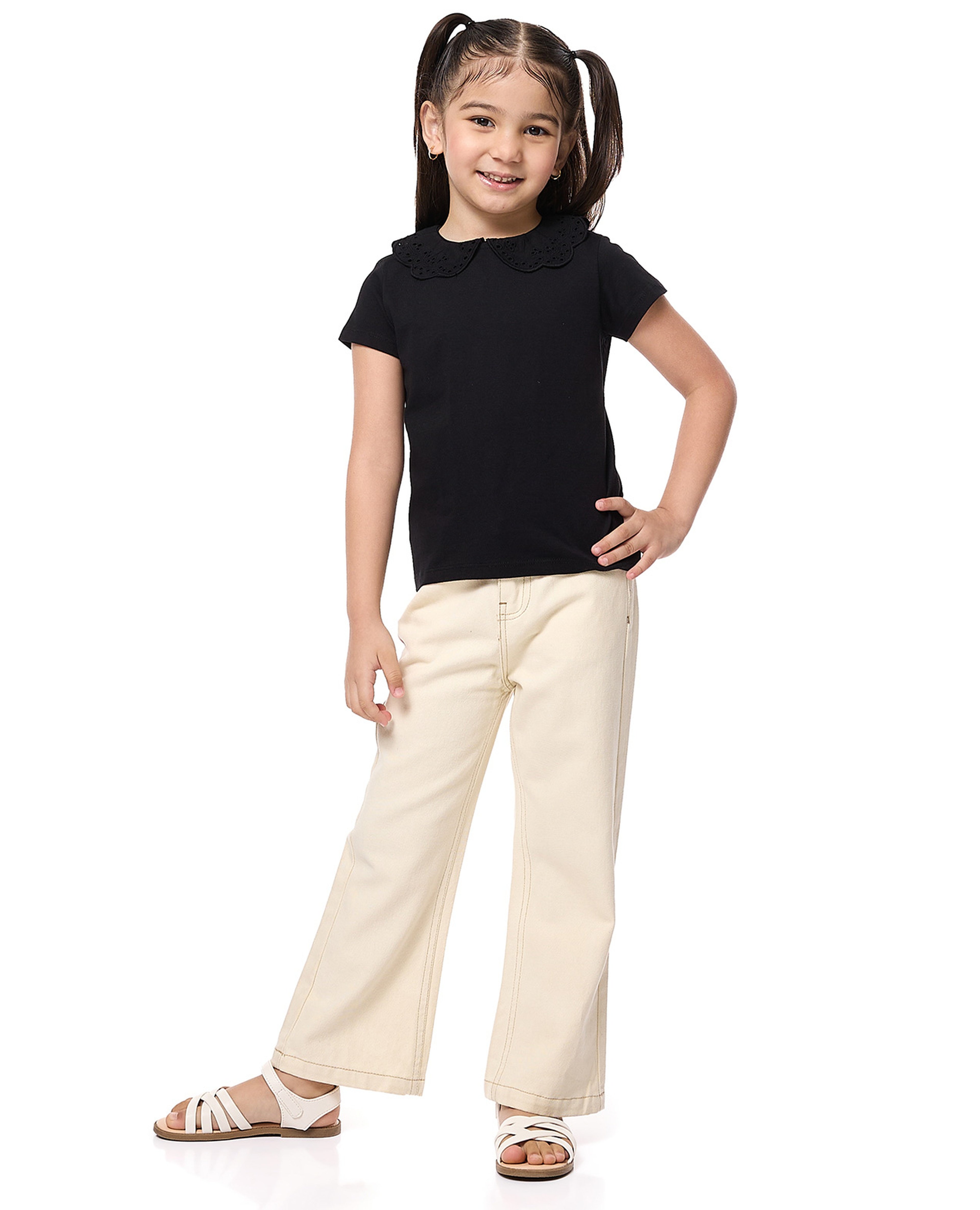 Crochet Back Pocket Flared Jeans with Button Closure