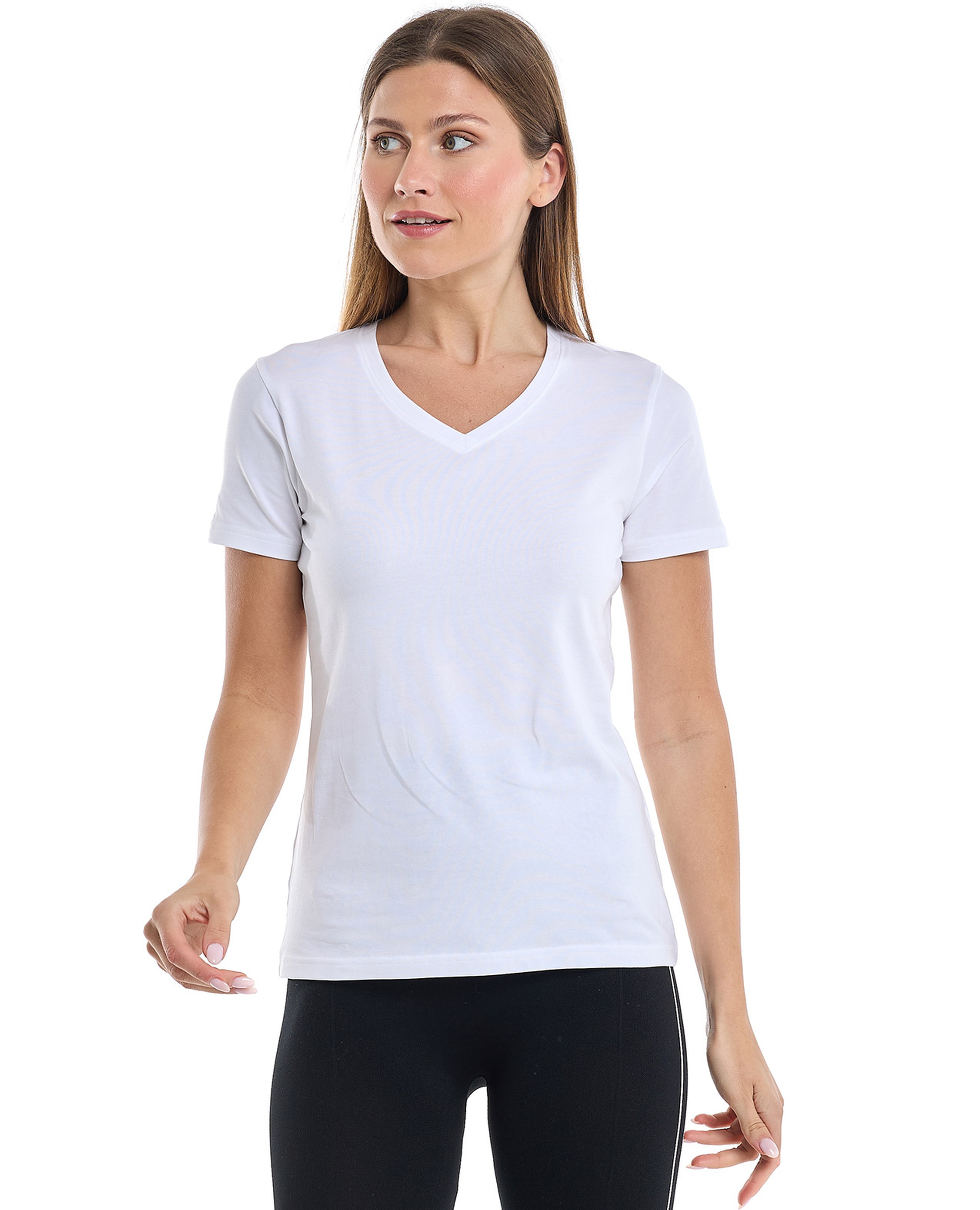 Solid T-Shirt with V-Neck and Short Sleeves
