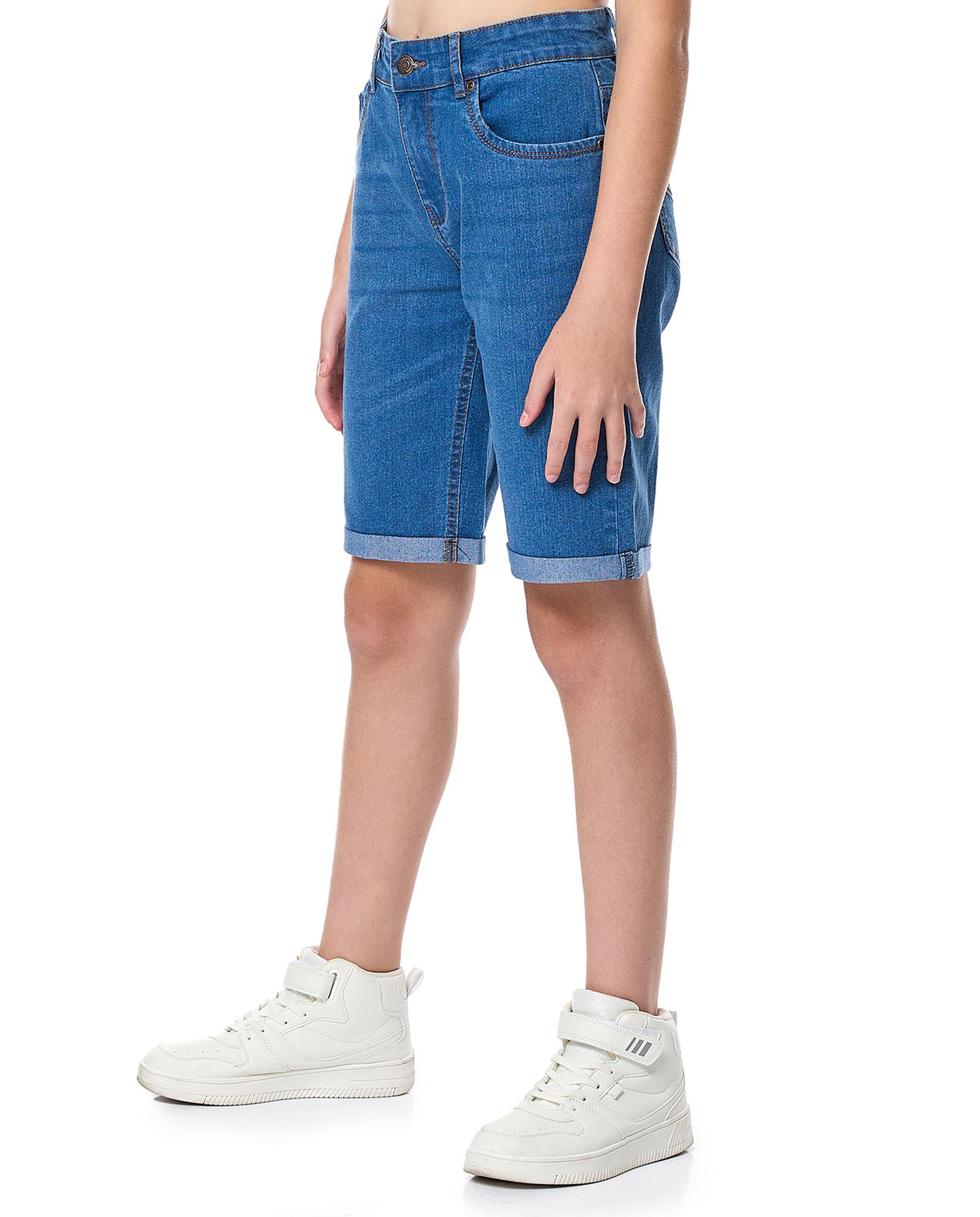 Faded Denim Shorts with Button Closure