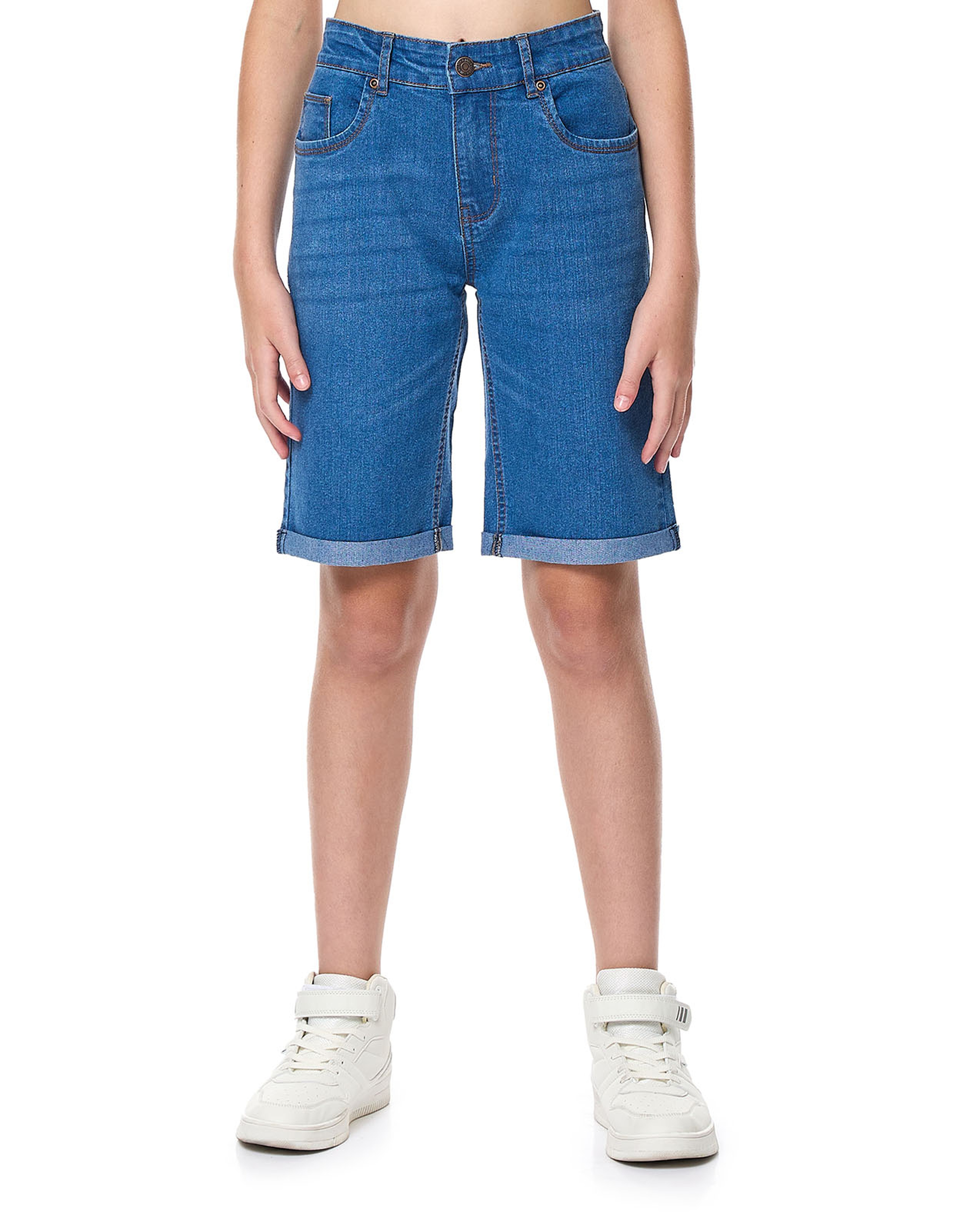 Faded Denim Shorts with Button Closure