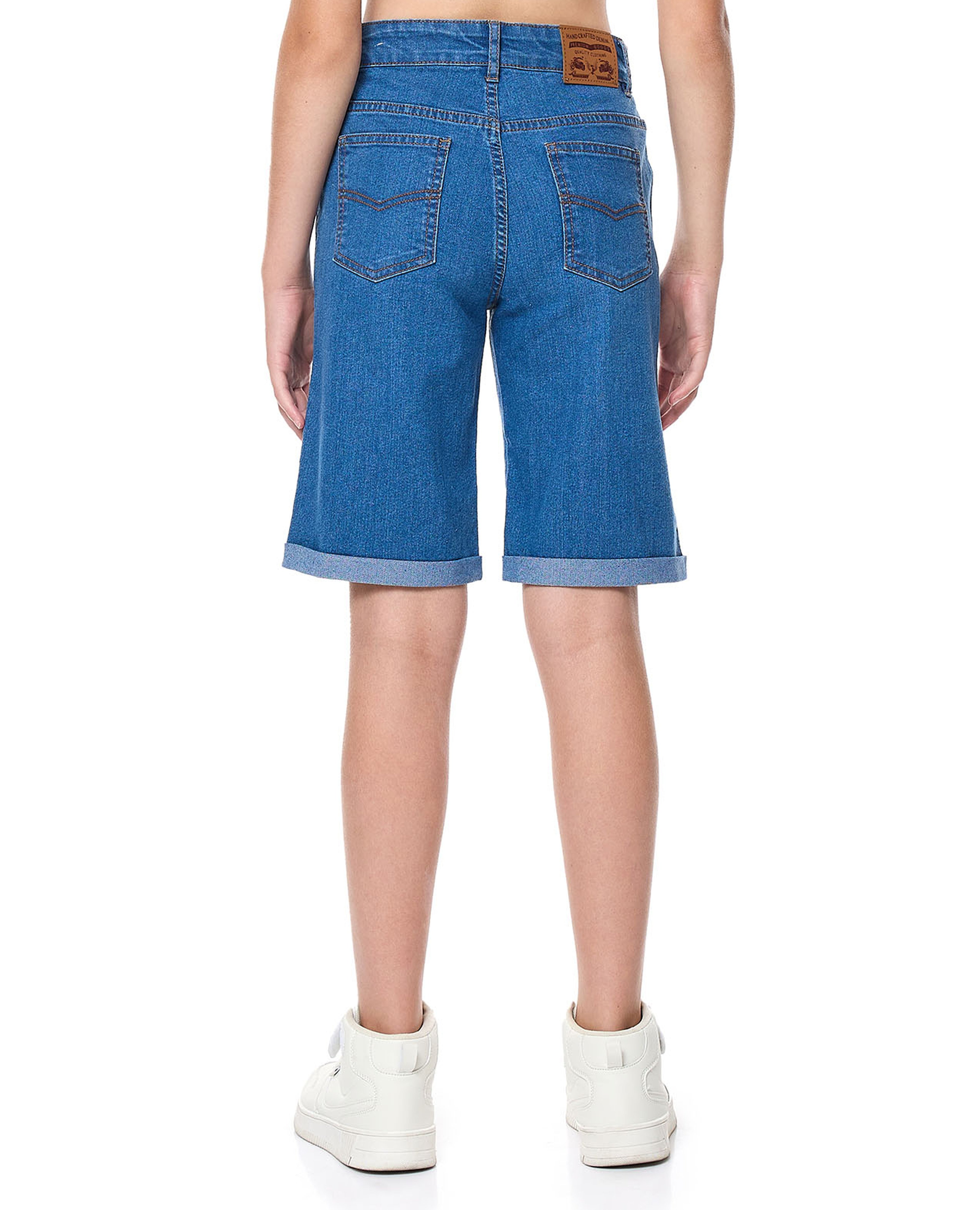 Faded Denim Shorts with Button Closure