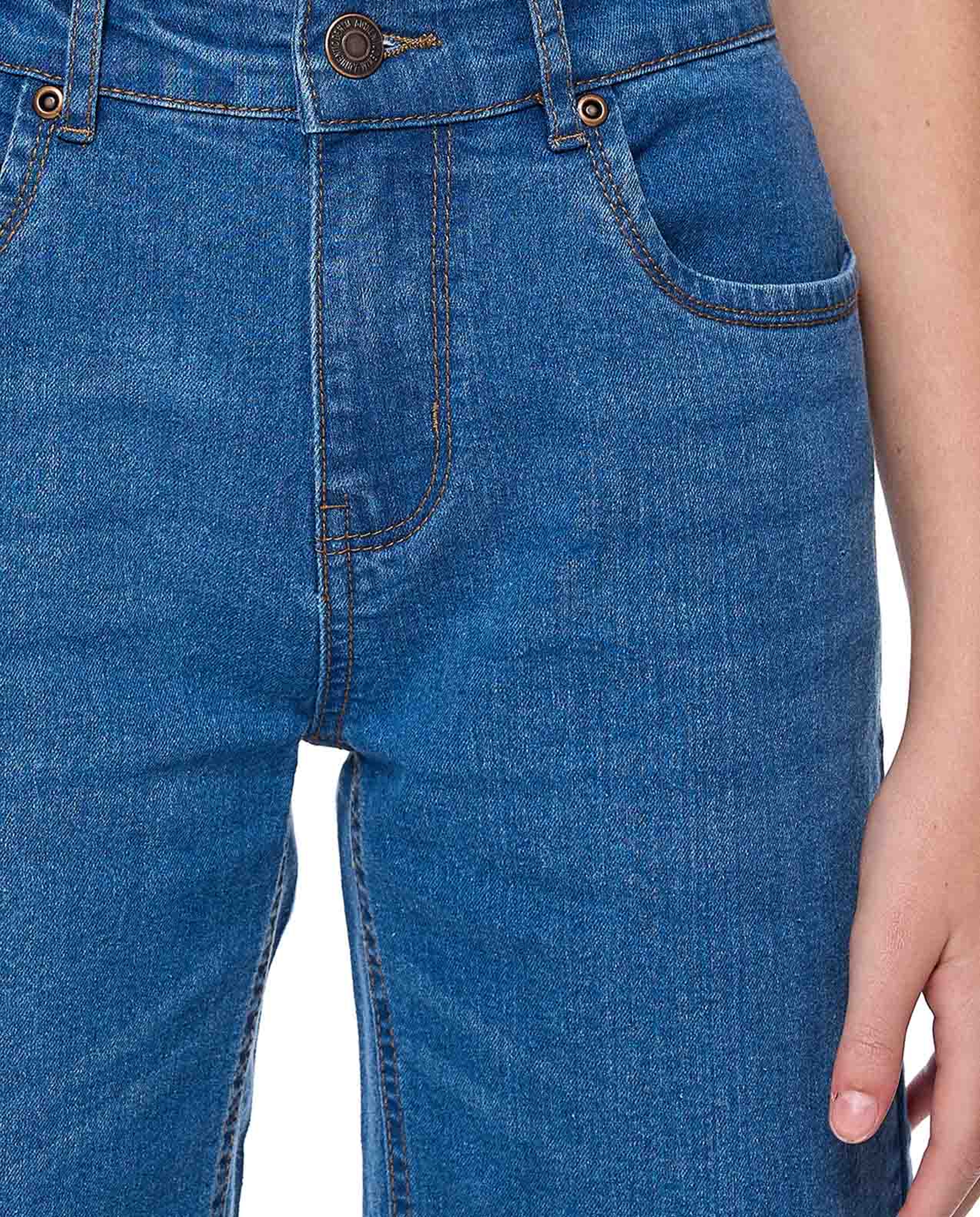 Faded Denim Shorts with Button Closure