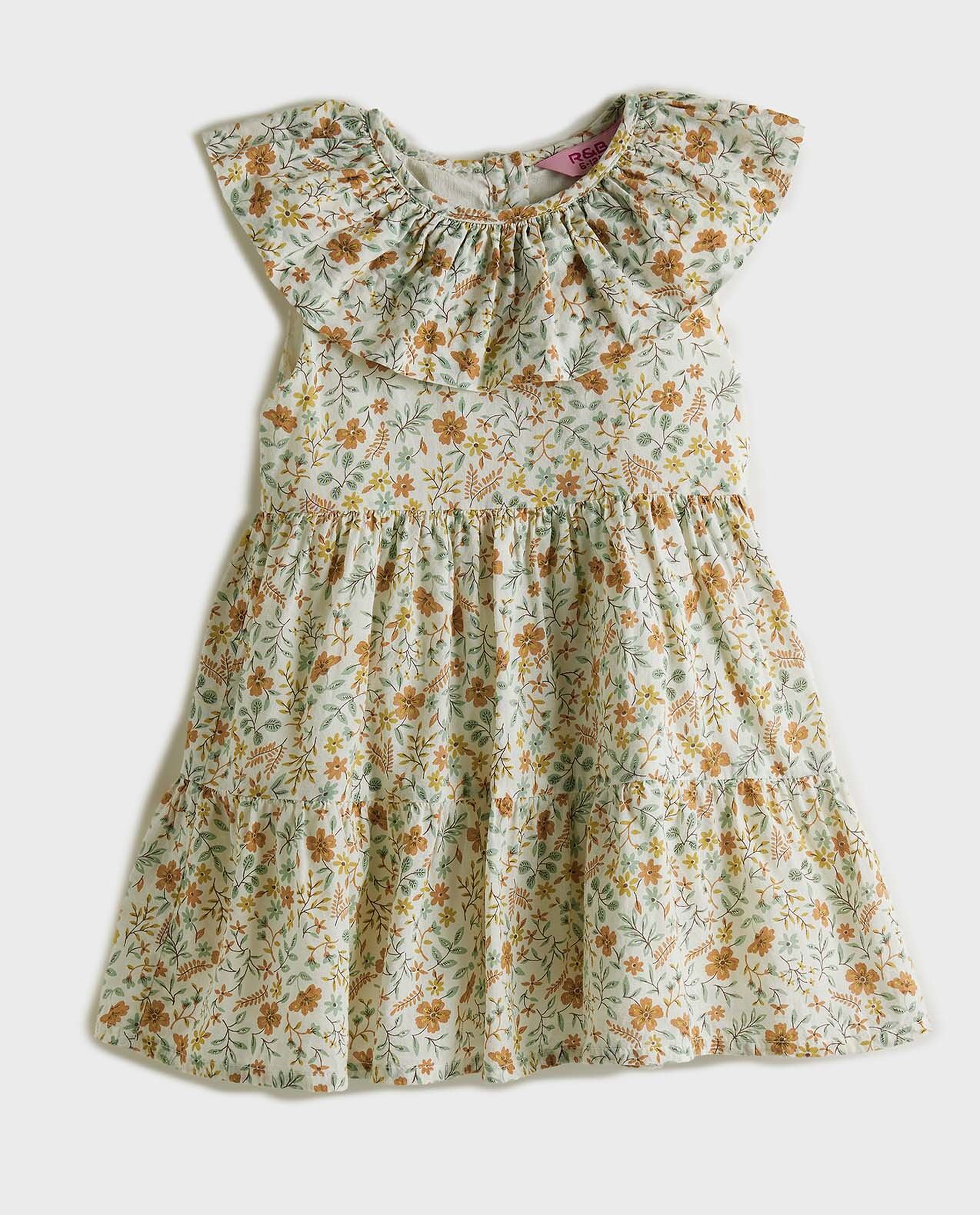 Floral Print Dress with Round Neck and Cap Sleeves