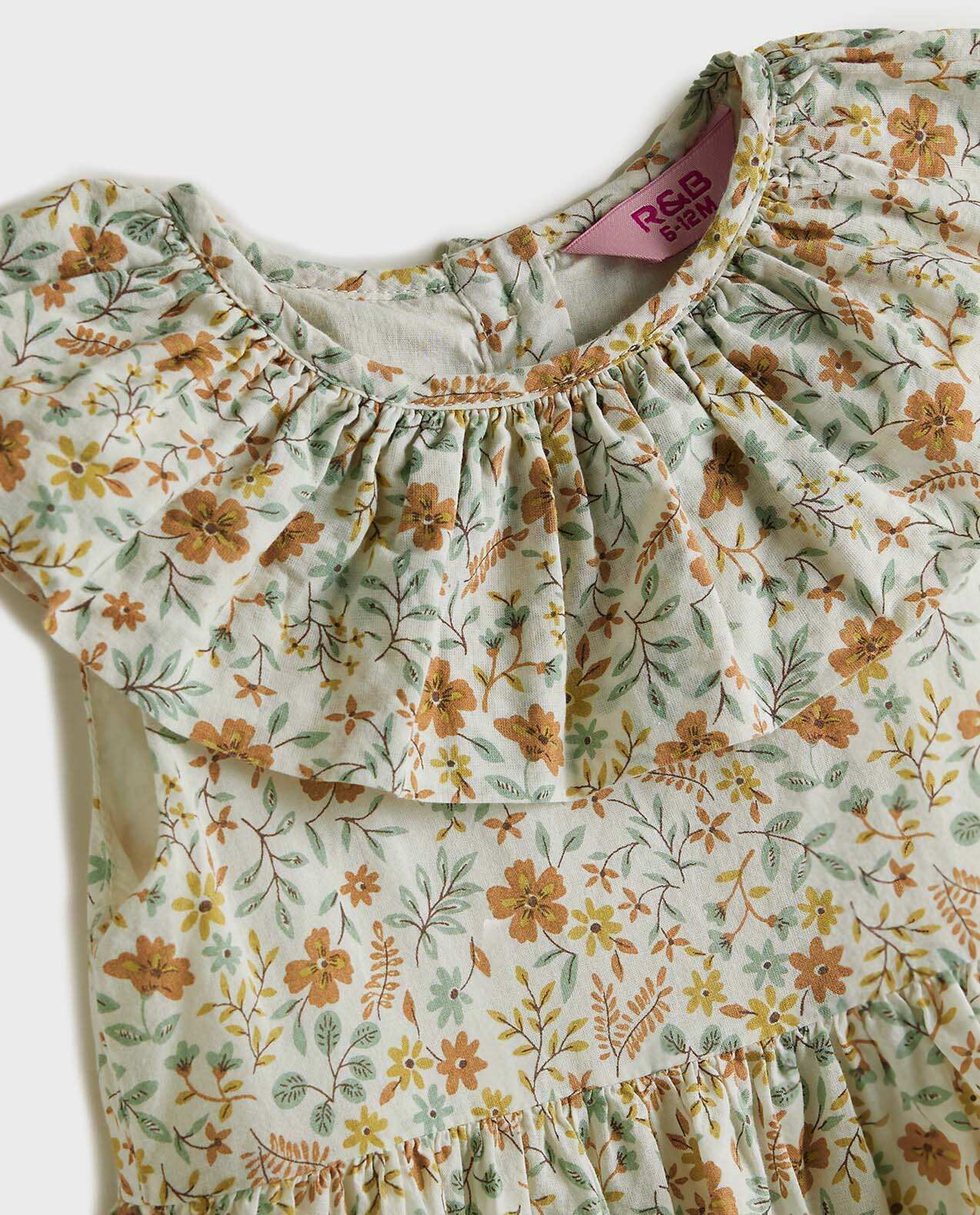 Floral Print Dress with Round Neck and Cap Sleeves