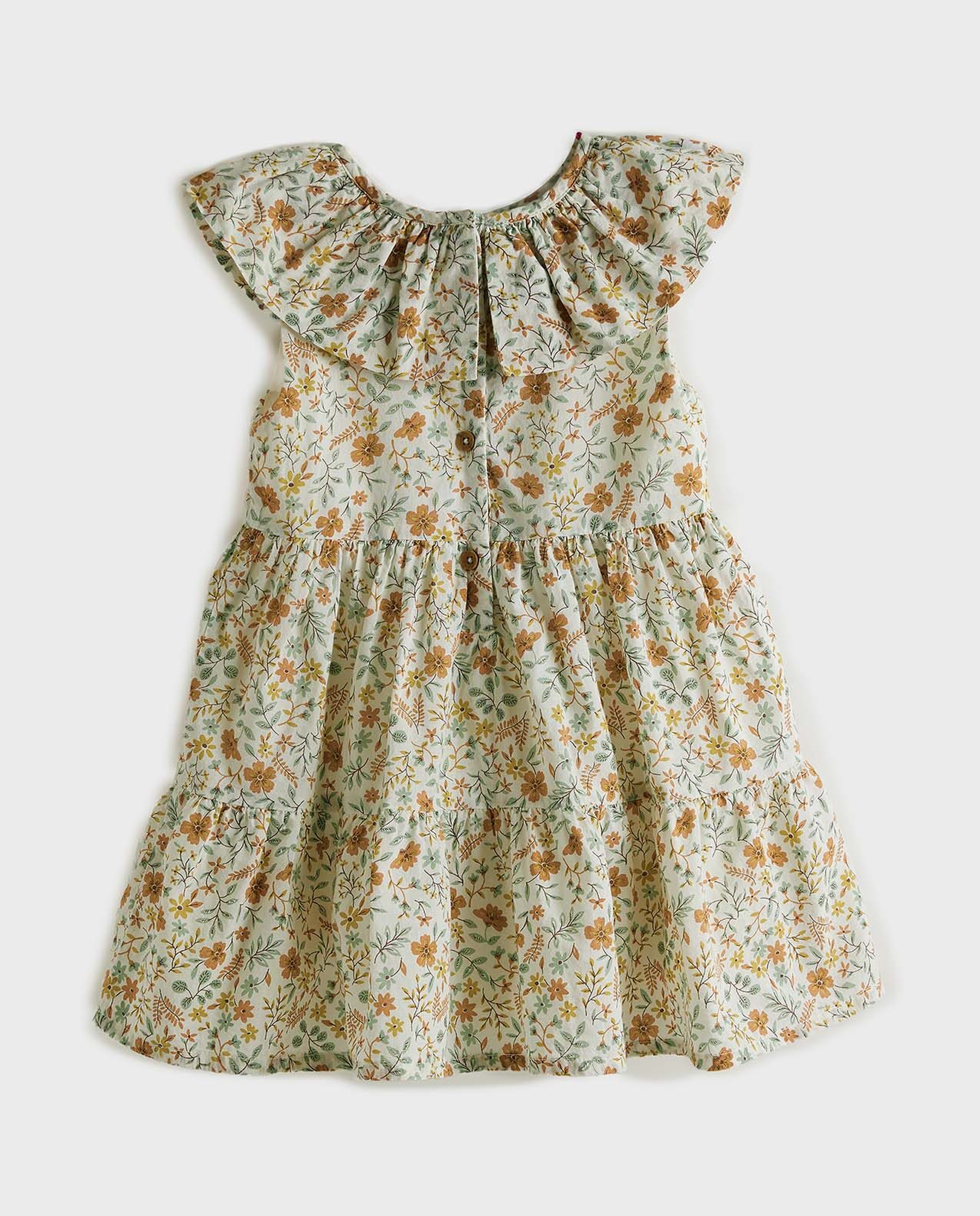 Floral Print Dress with Round Neck and Cap Sleeves