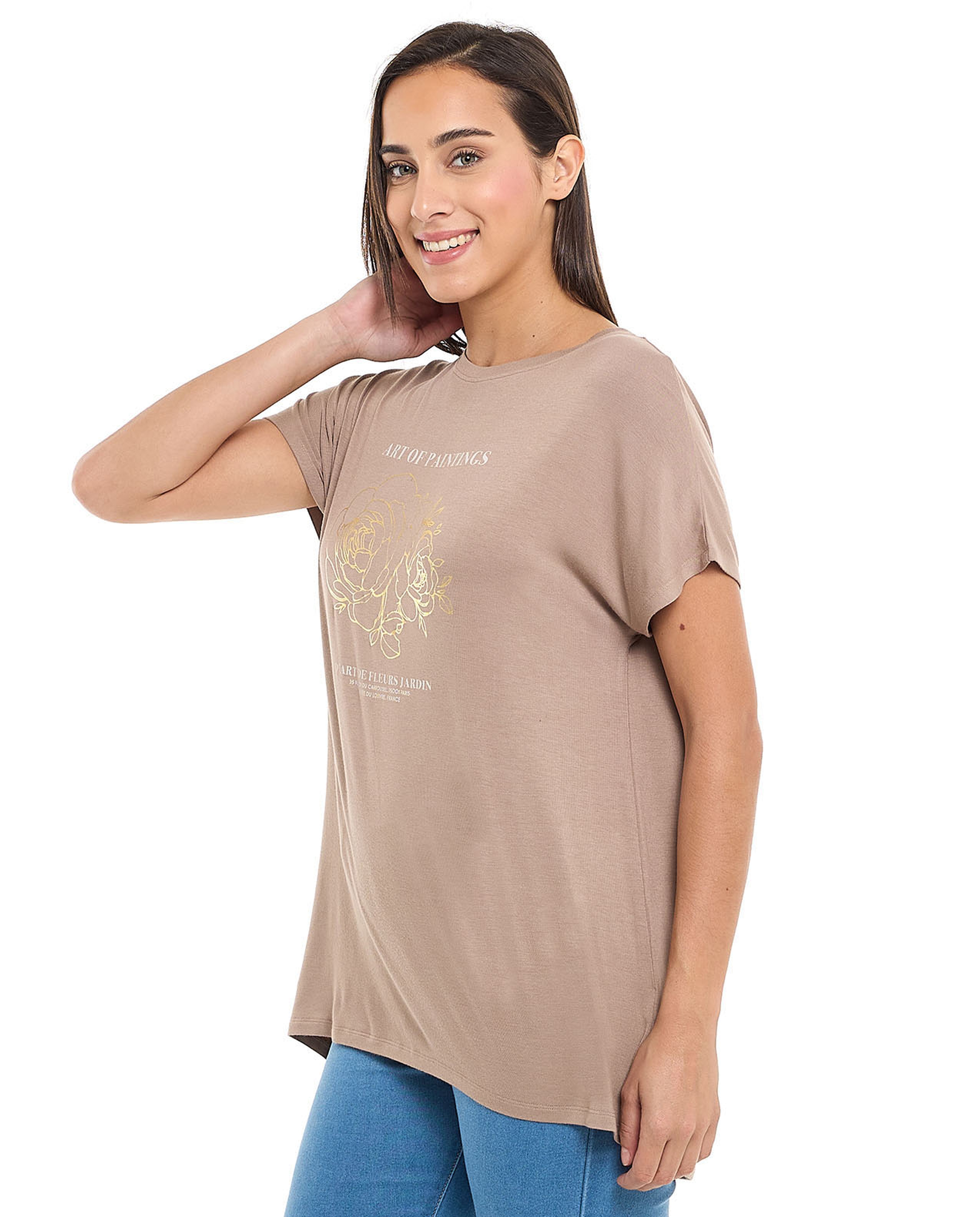 Printed T-Shirt with Crew Neck and Short Sleeves