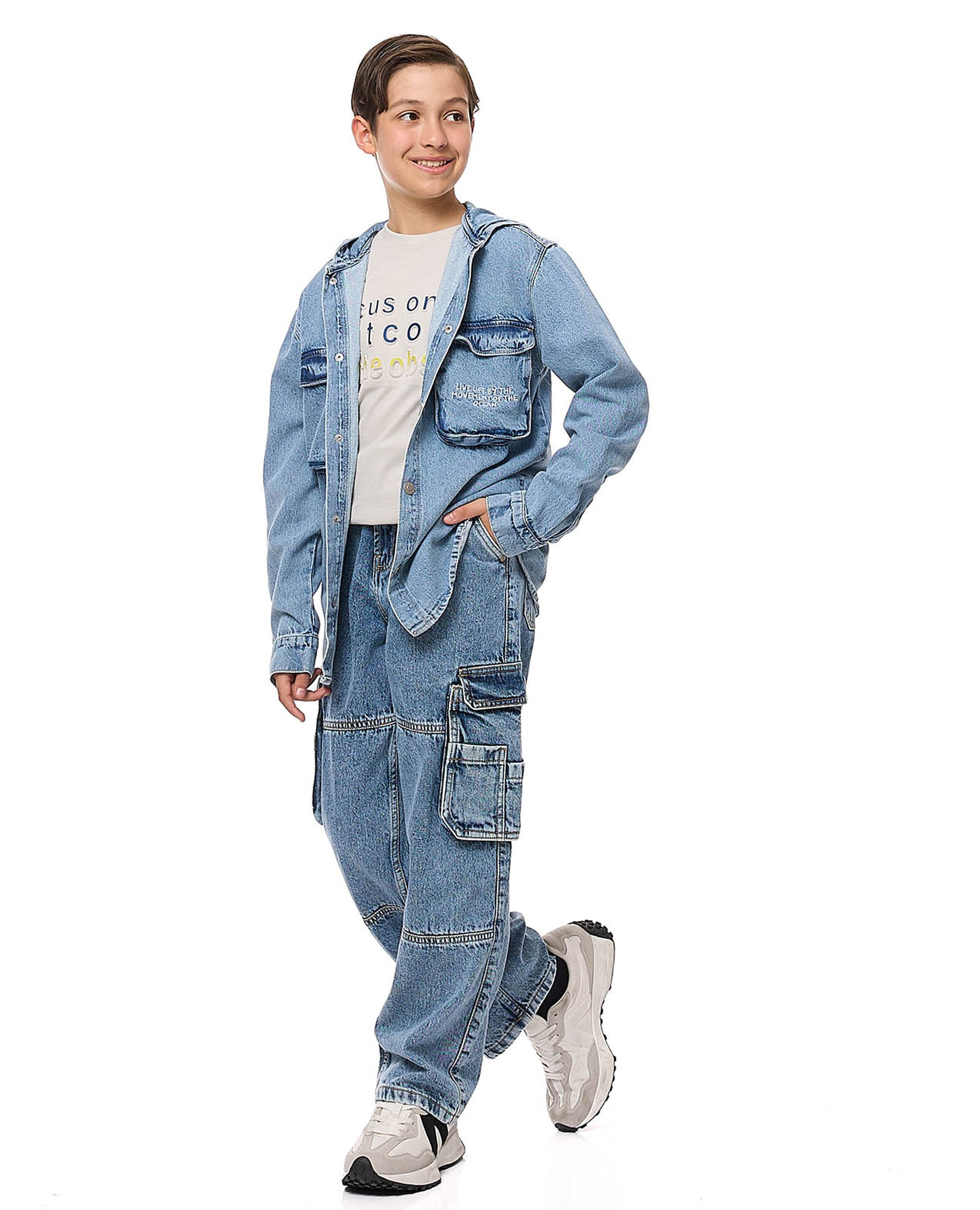 Washed Loose Fit Jeans with Button Closure