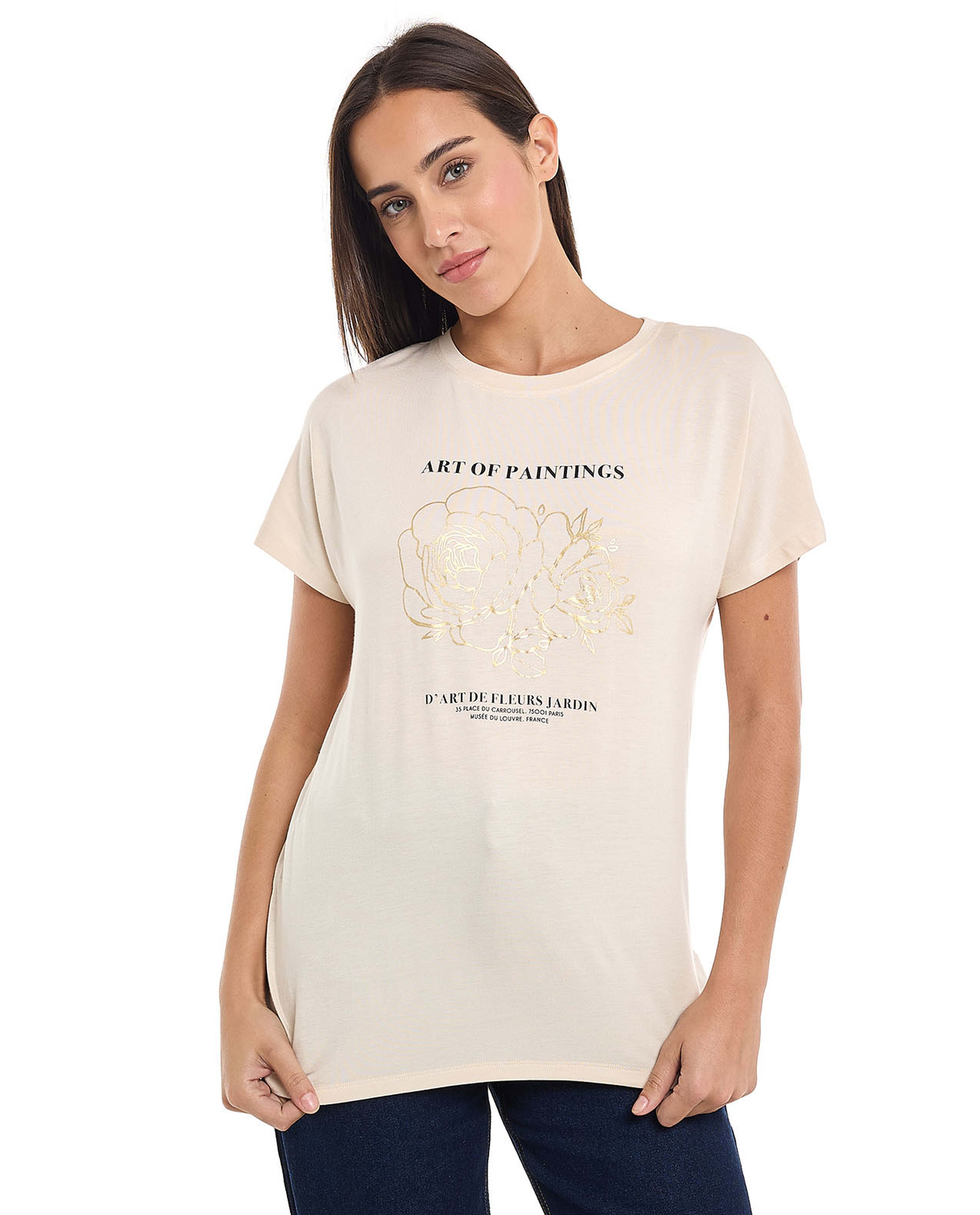 Printed T-Shirt with Crew Neck and Short Sleeves