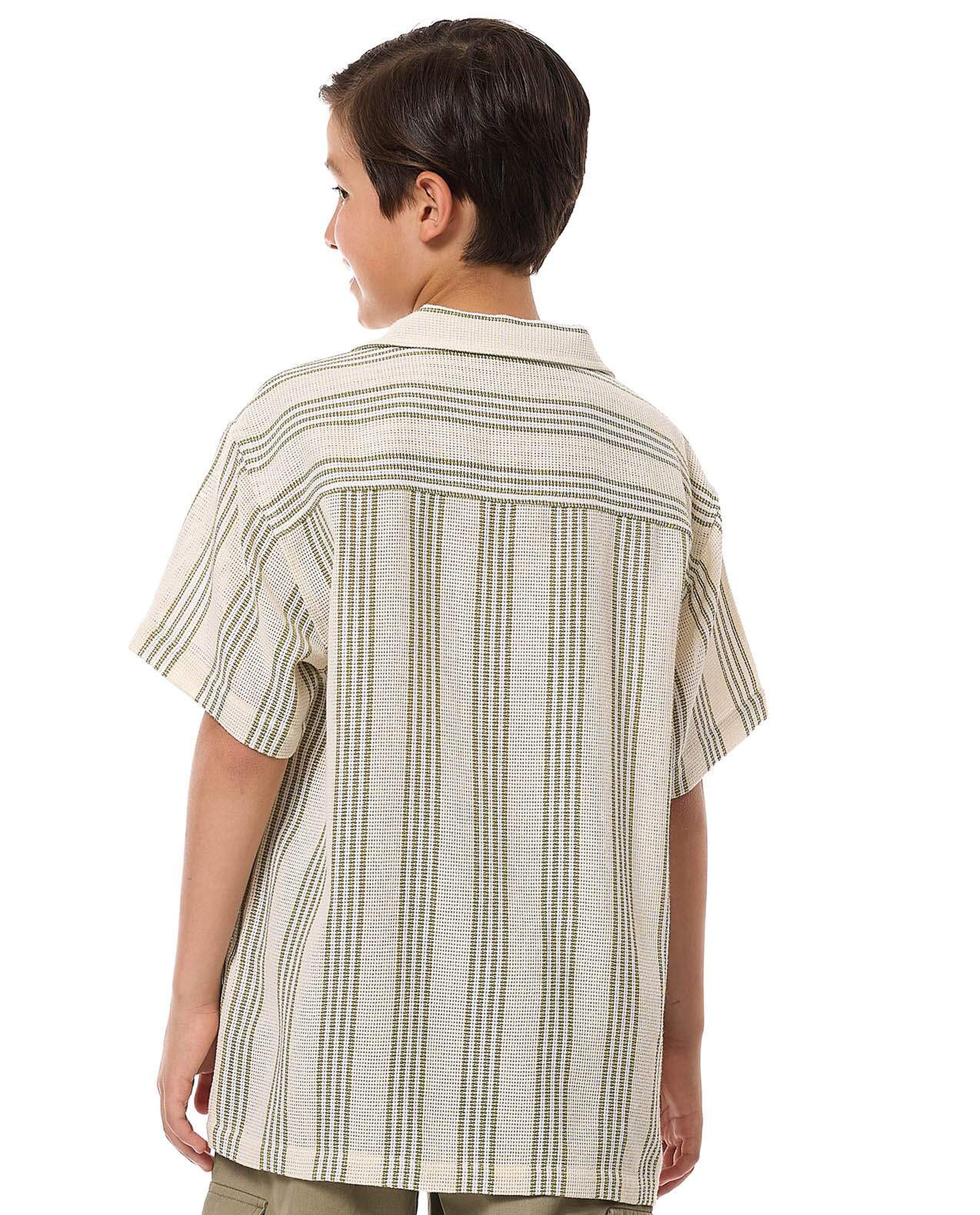 Striped Shirt with Revere Collar and Short Sleeves