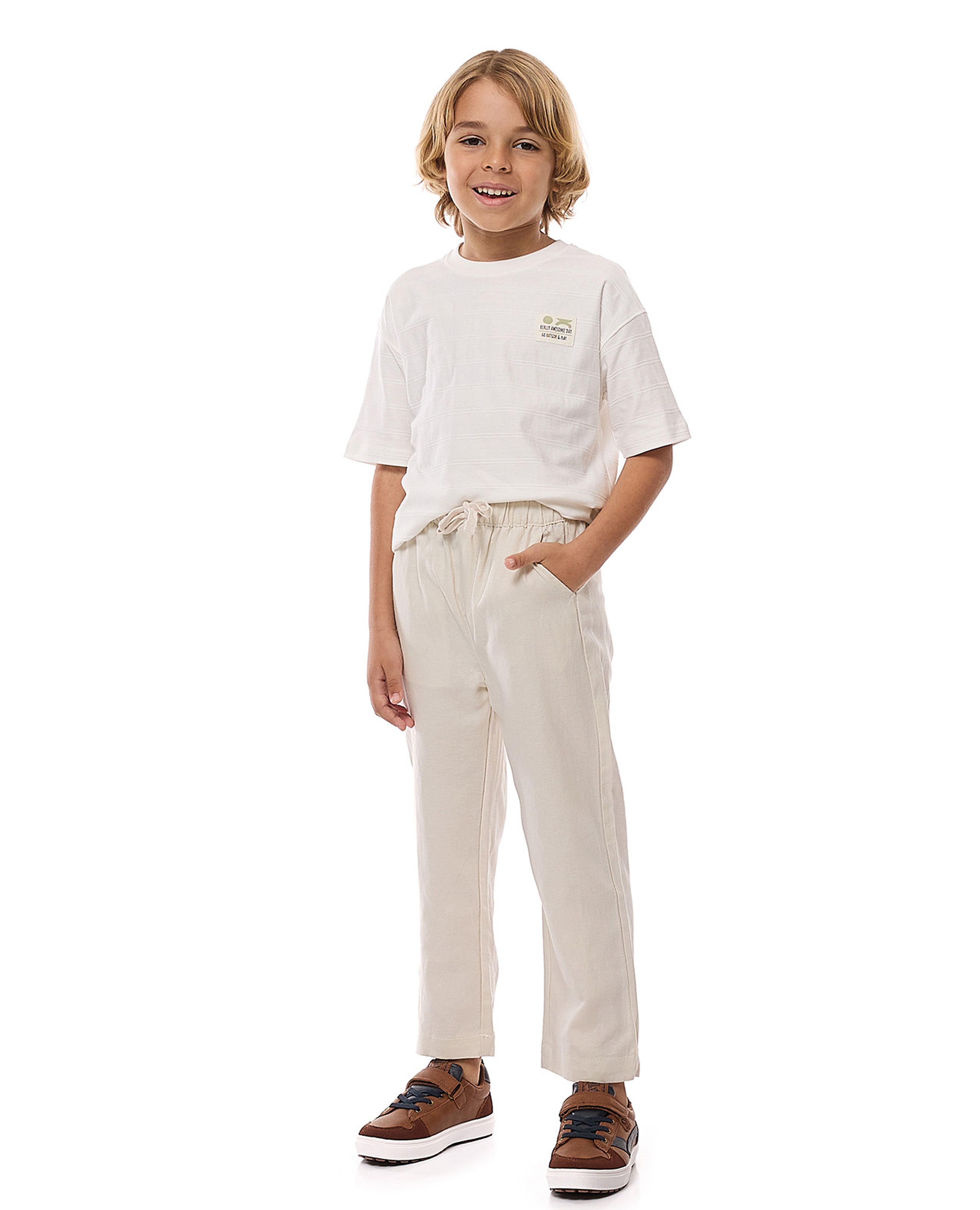 Solid Straight Fit Pants with Drawstring Waist