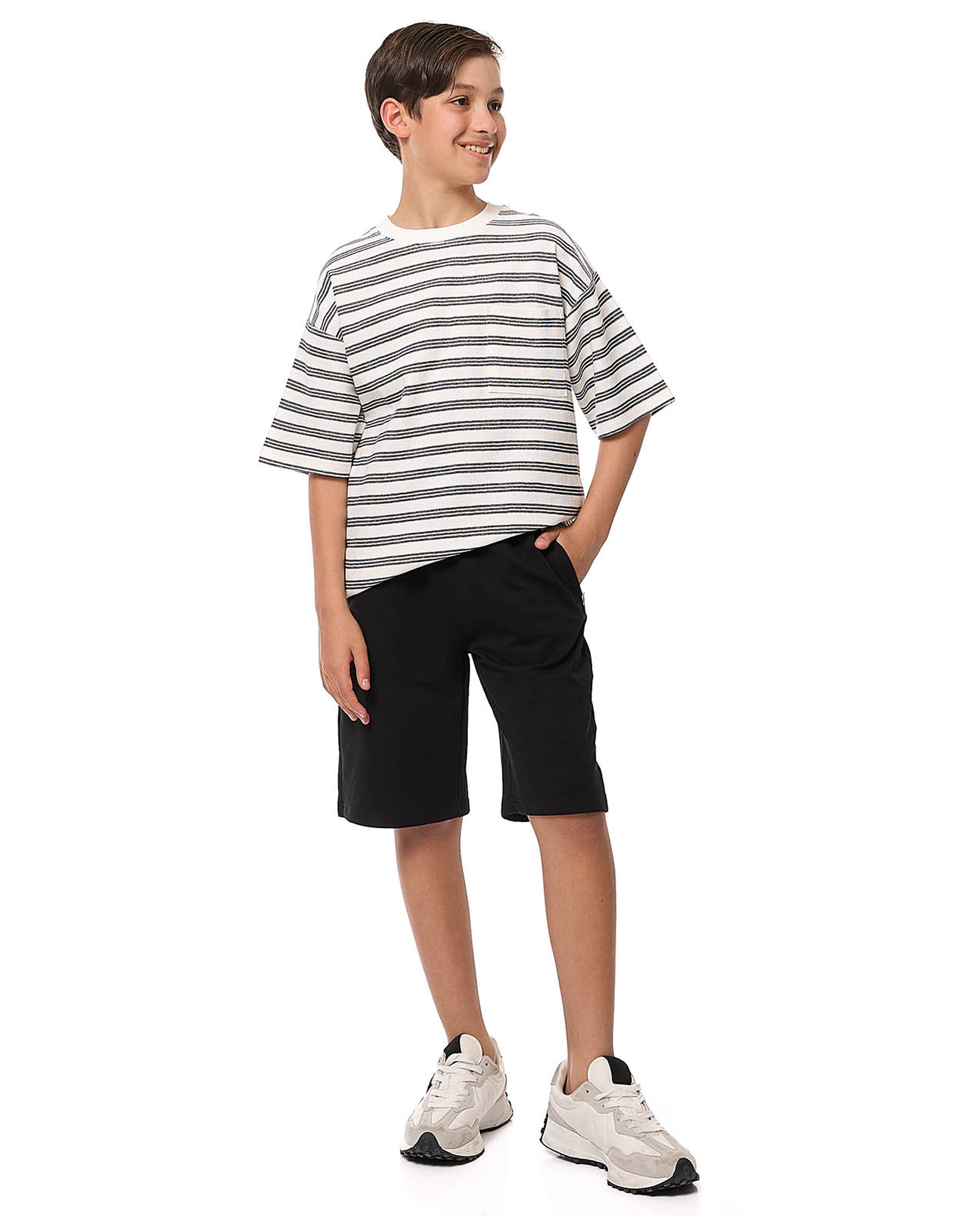 Striped T-Shirt with Crew Neck and Short Sleeves