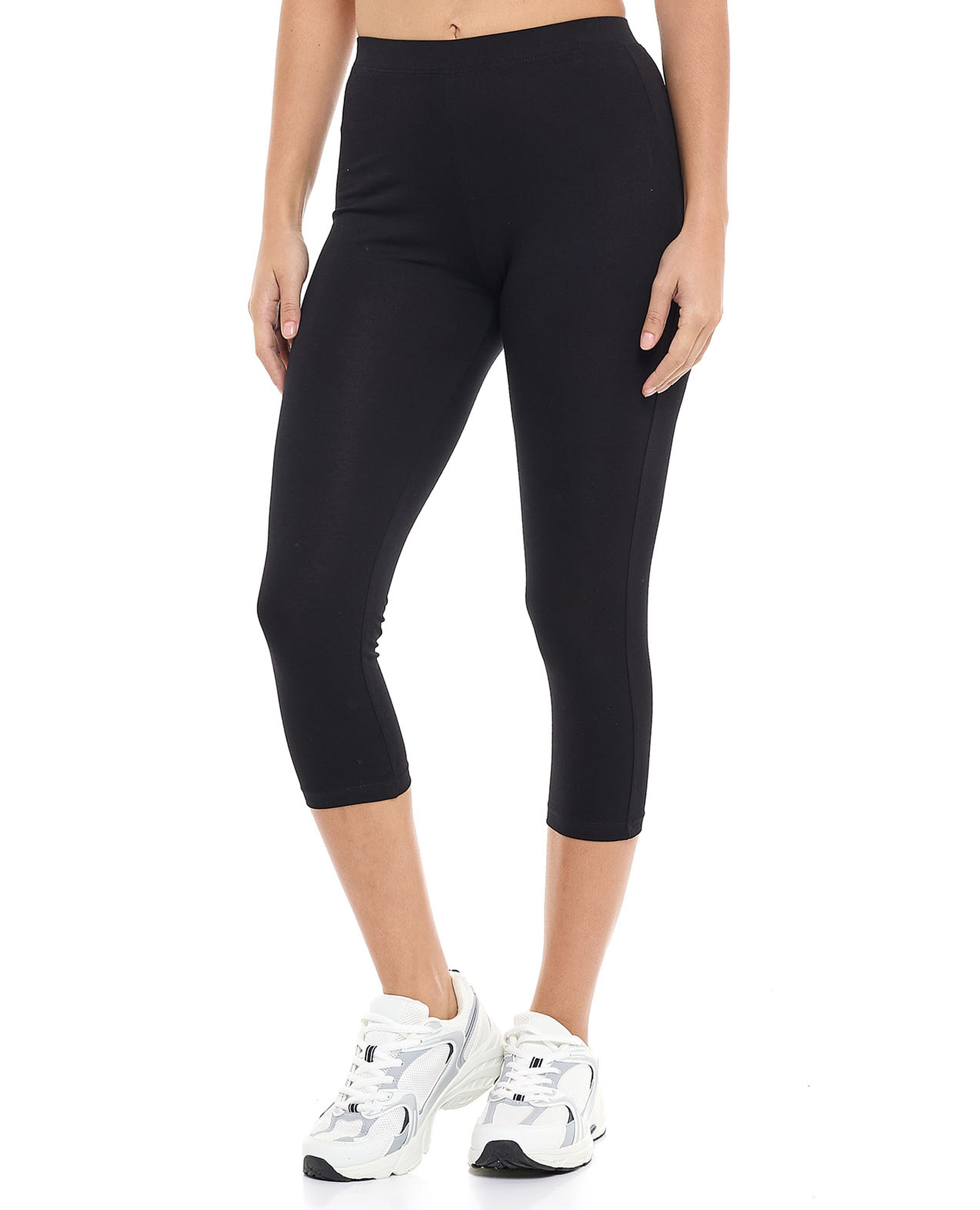 Solid 3/4 Leggings with Elastic Waist