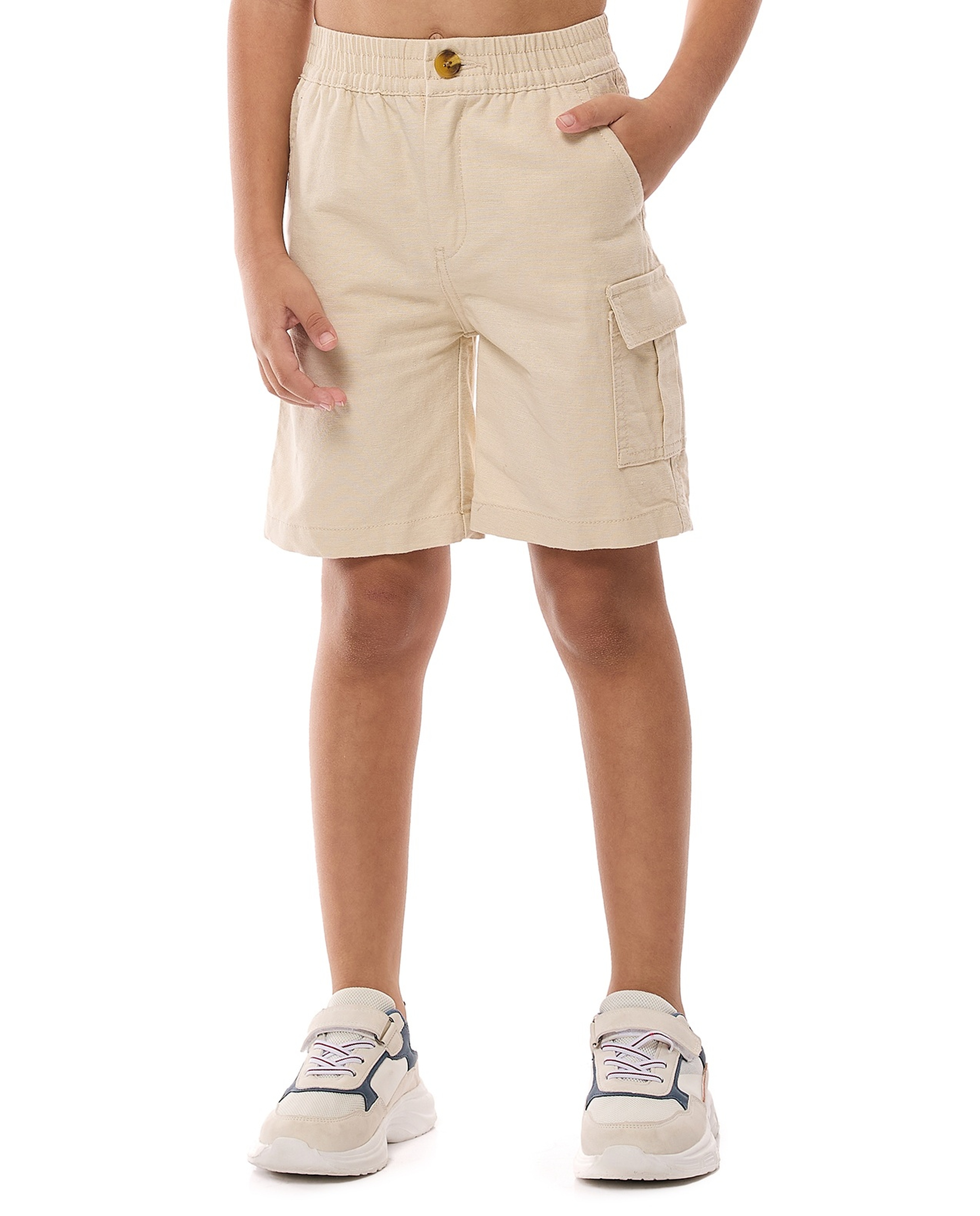 Solid Cargo Shorts with Button Closure