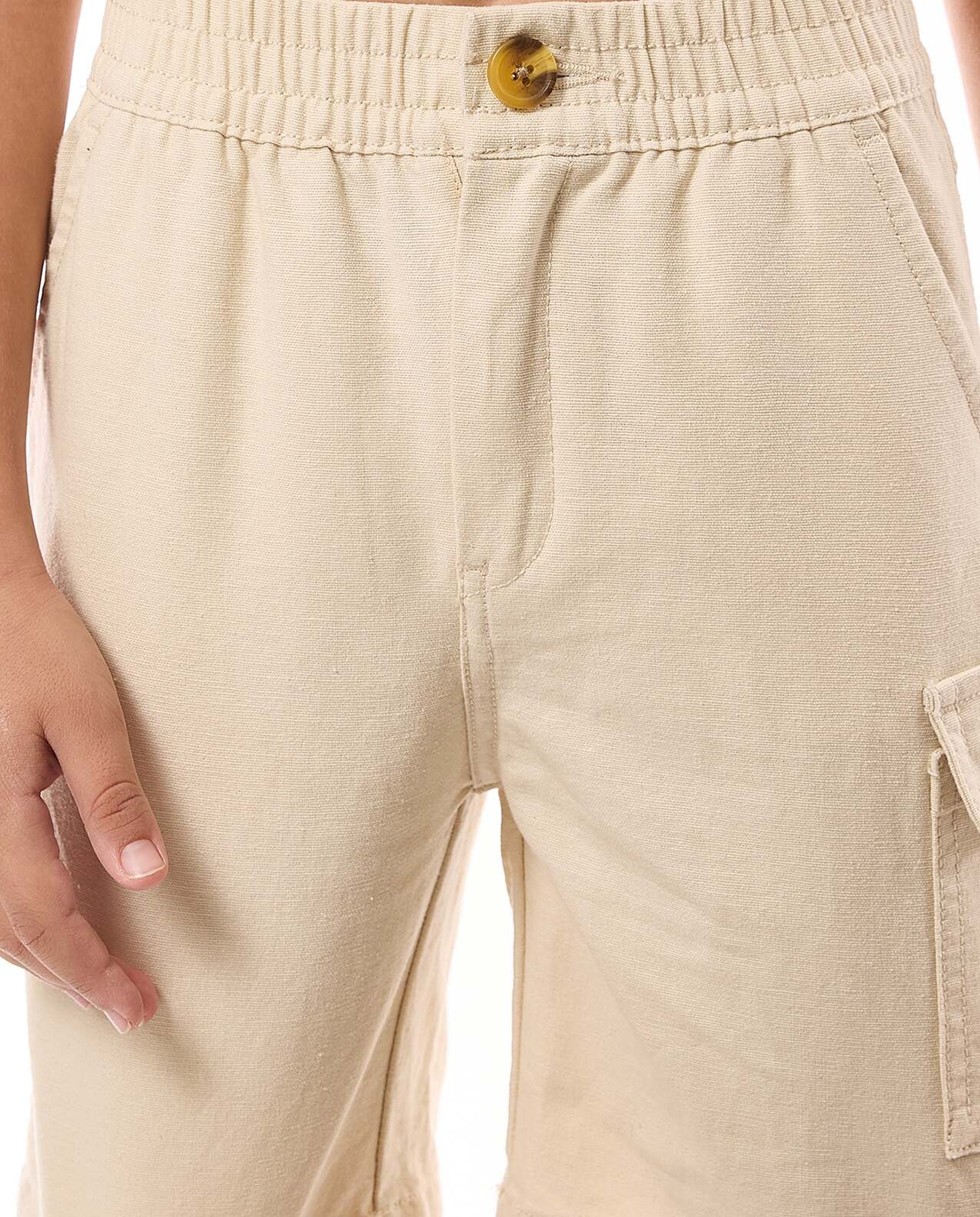 Solid Cargo Shorts with Button Closure