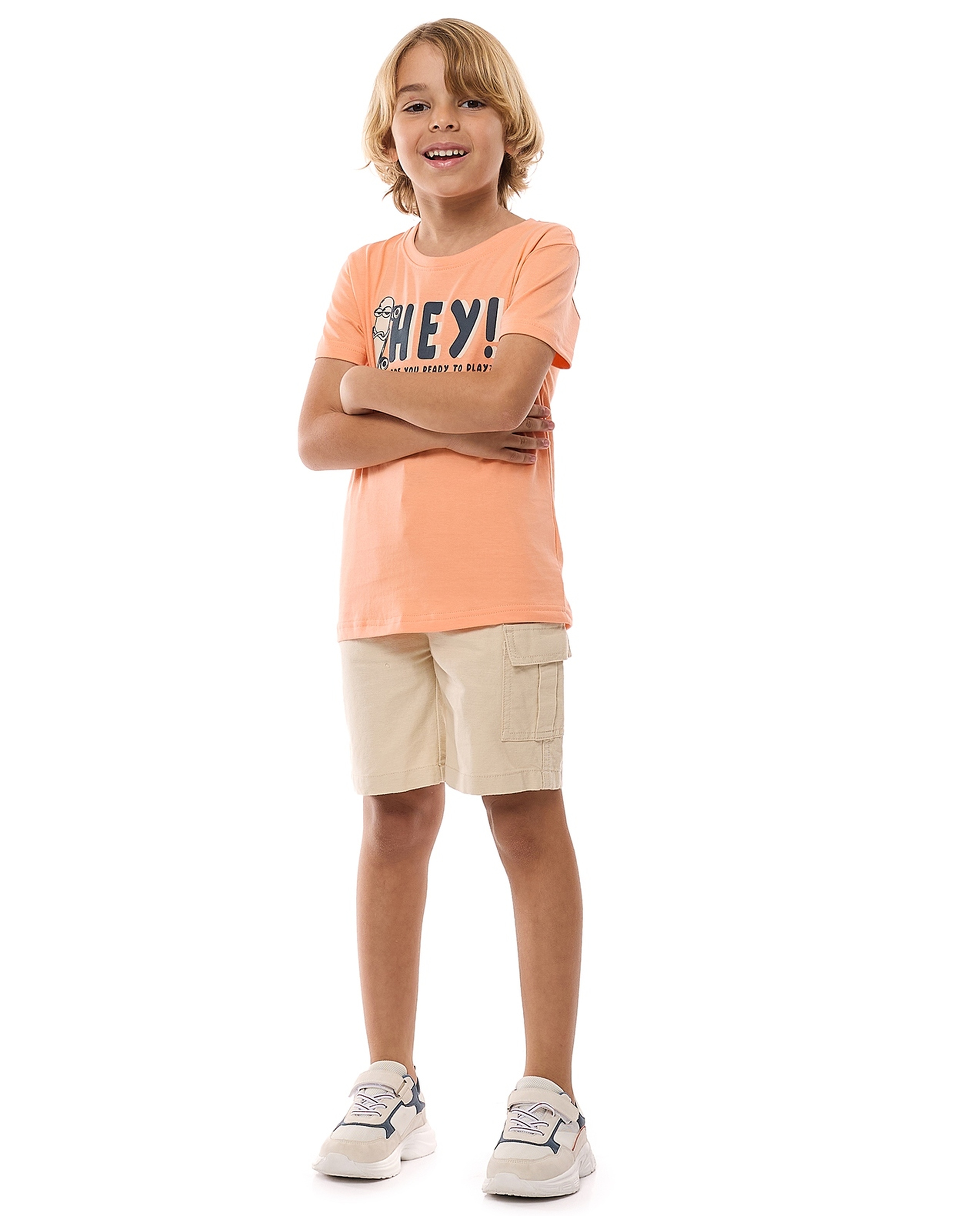 Solid Cargo Shorts with Button Closure