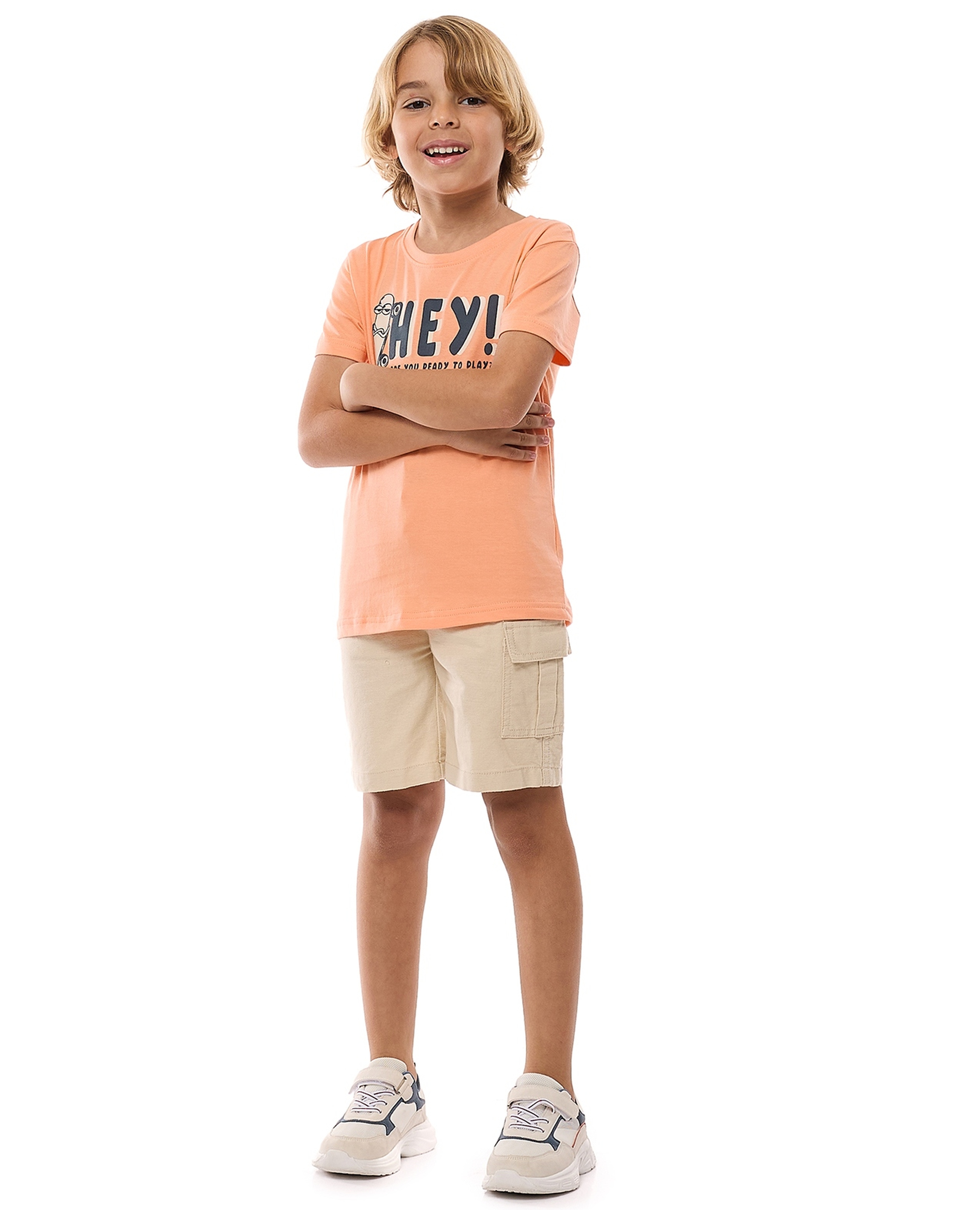 Solid Cargo Shorts with Button Closure