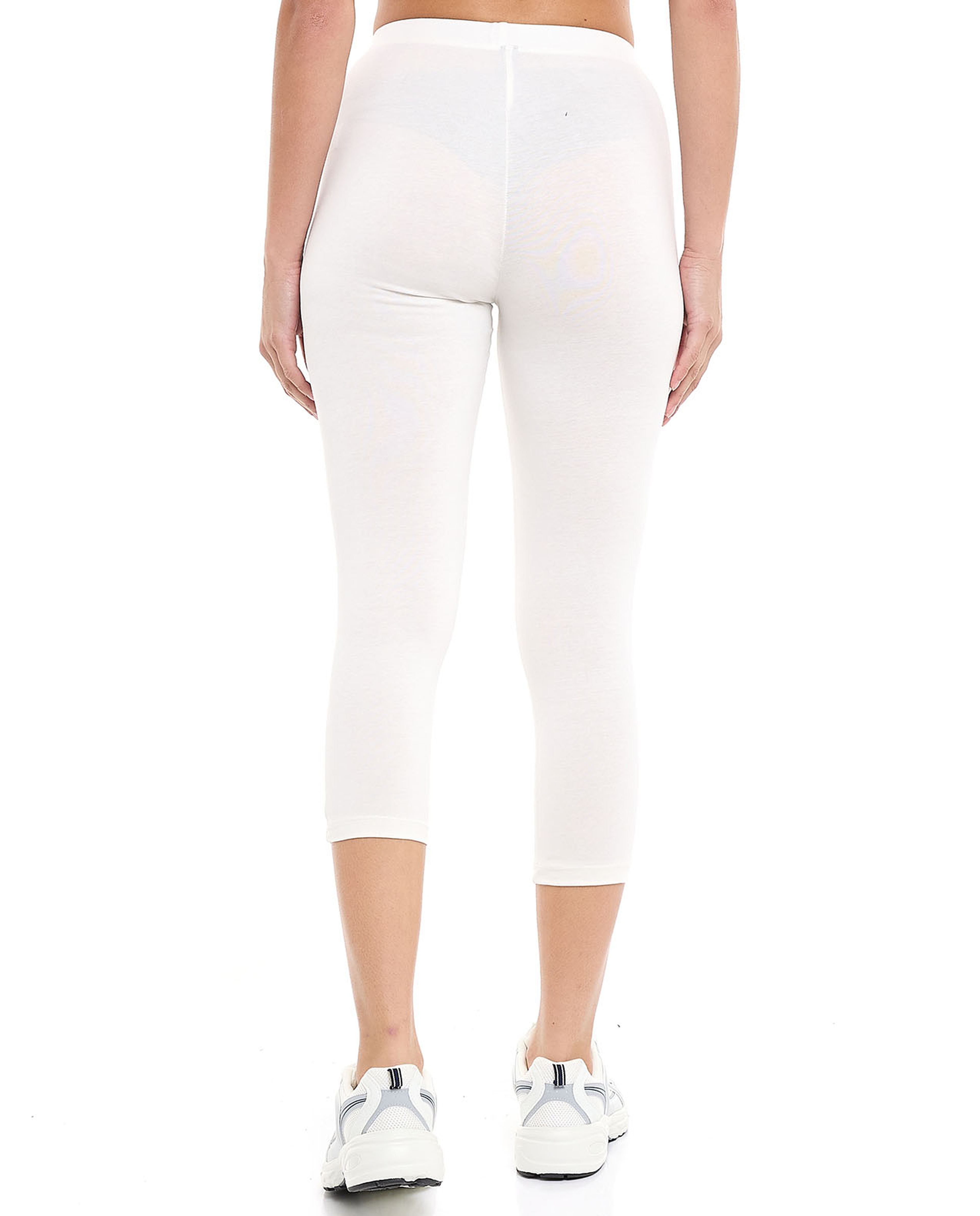 Solid 3/4 Leggings with Elastic Waist