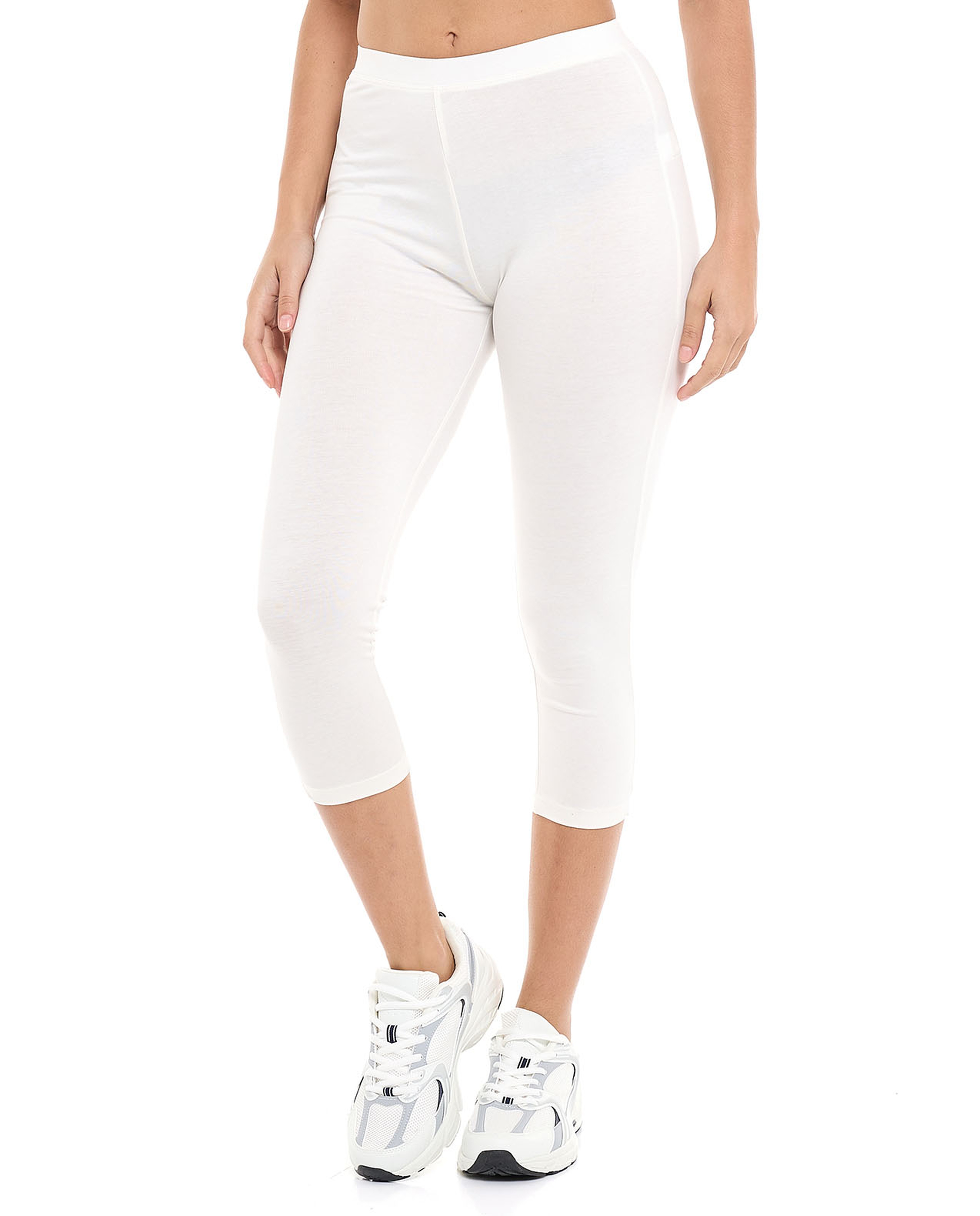 Solid 3/4 Leggings with Elastic Waist