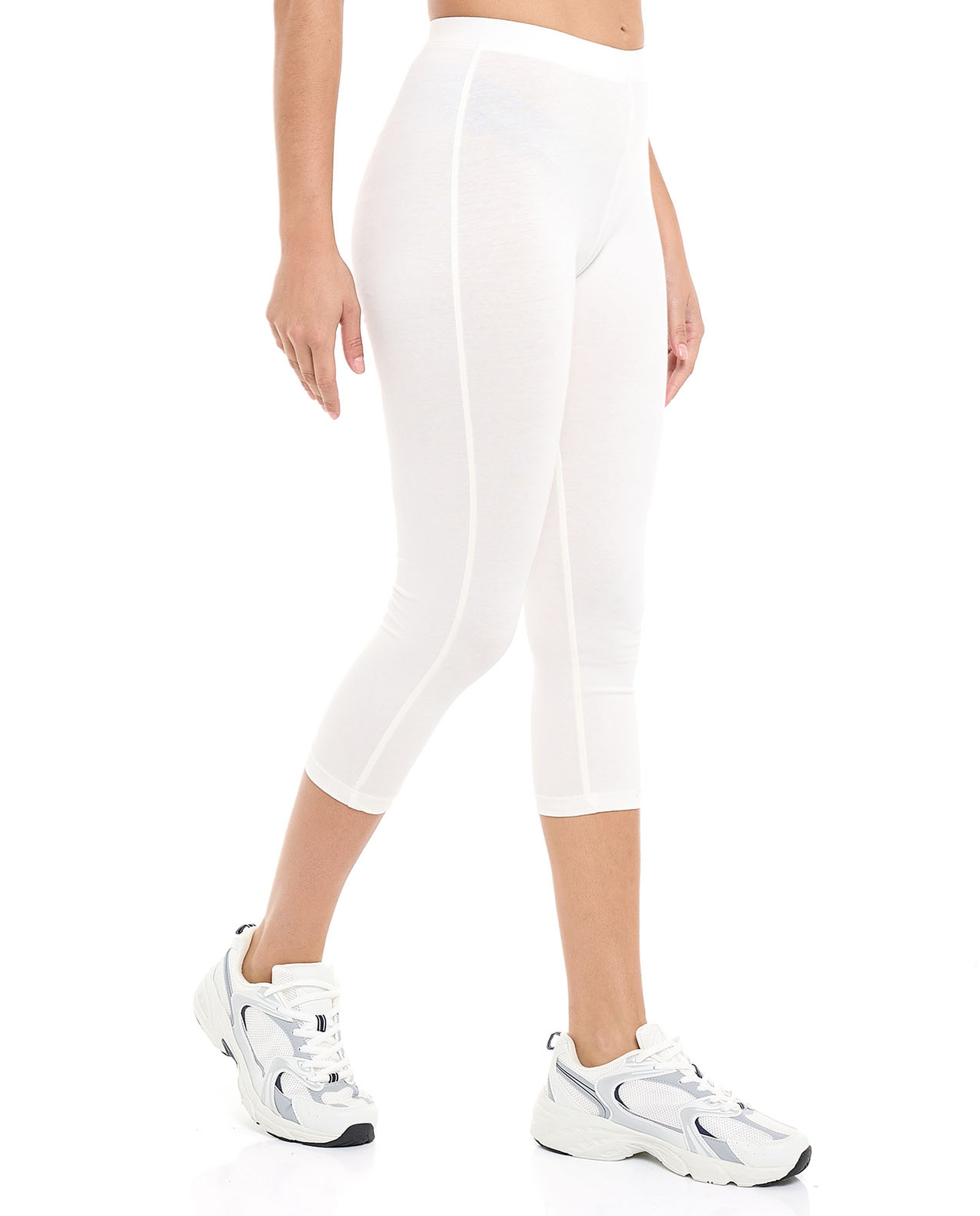 Solid 3/4 Leggings with Elastic Waist