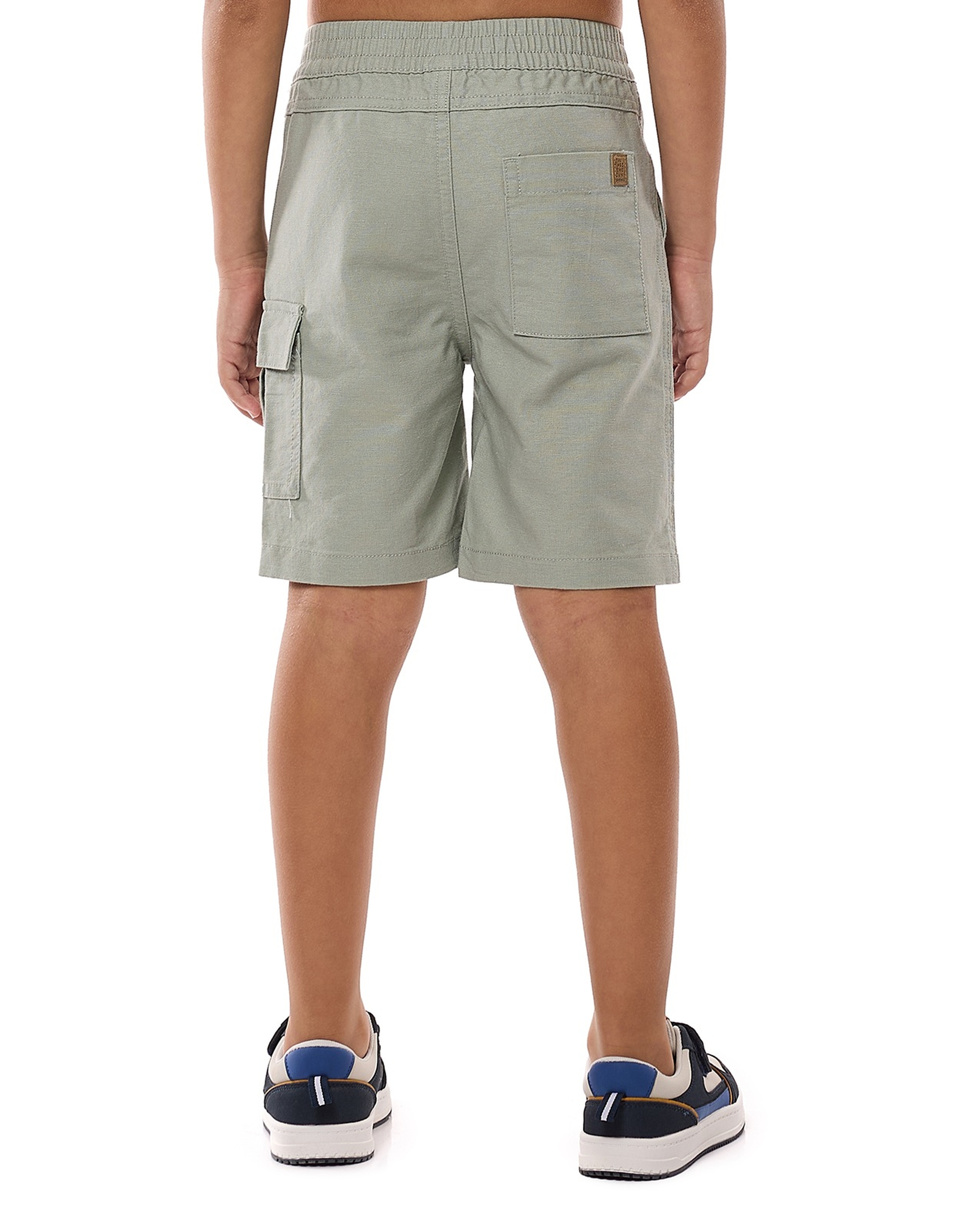 Solid Cargo Shorts with Button Closure