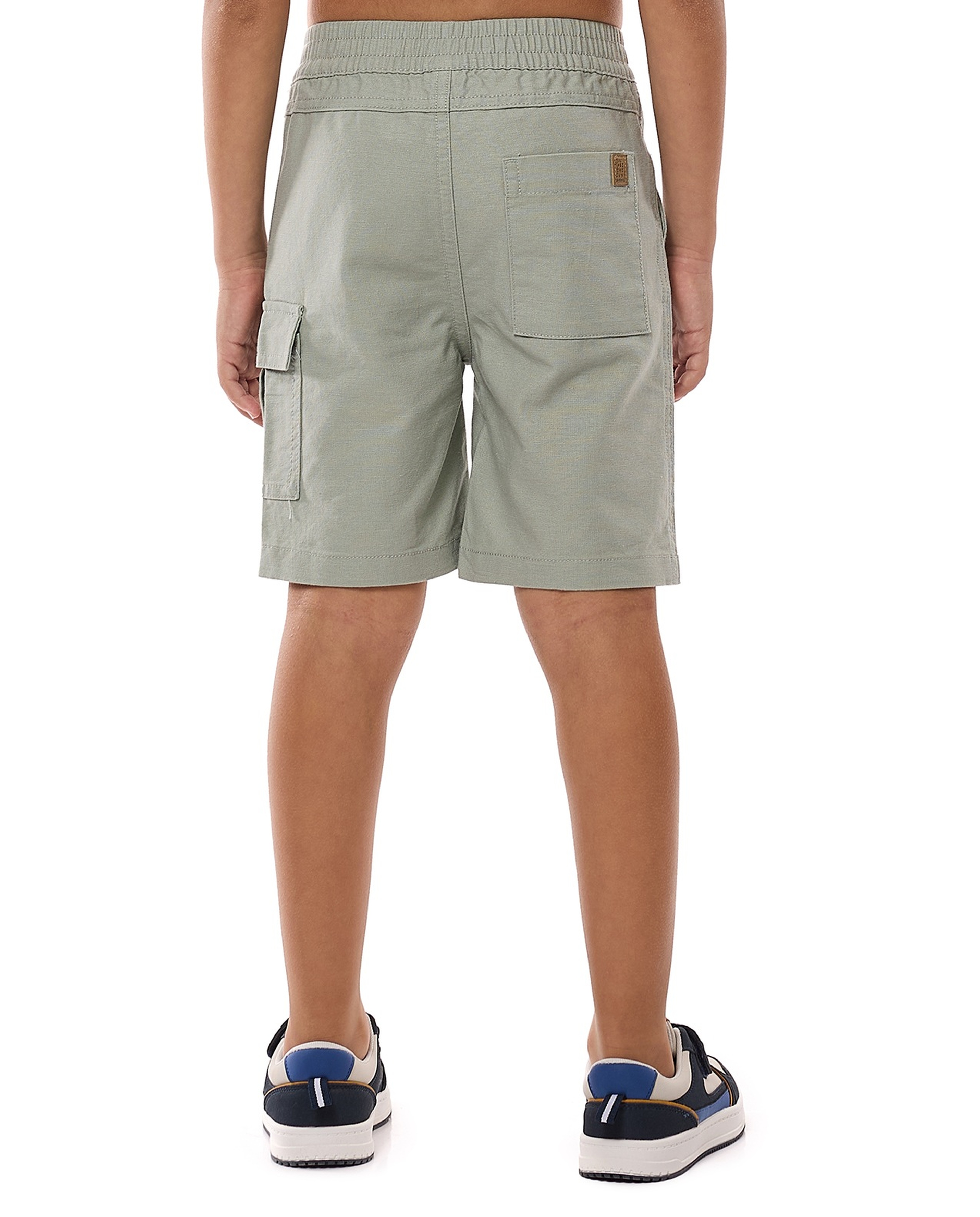 Solid Cargo Shorts with Button Closure