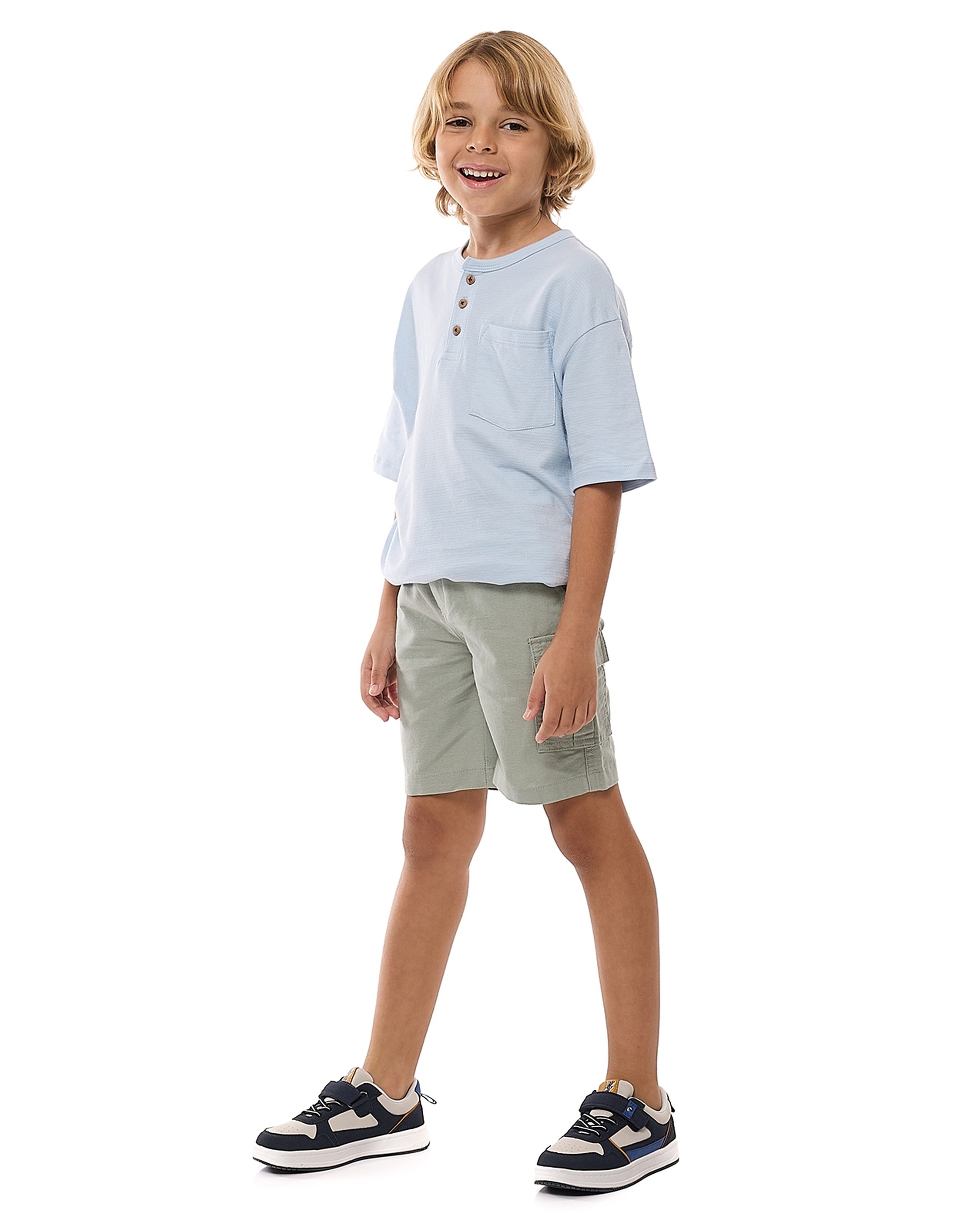 Solid Cargo Shorts with Button Closure