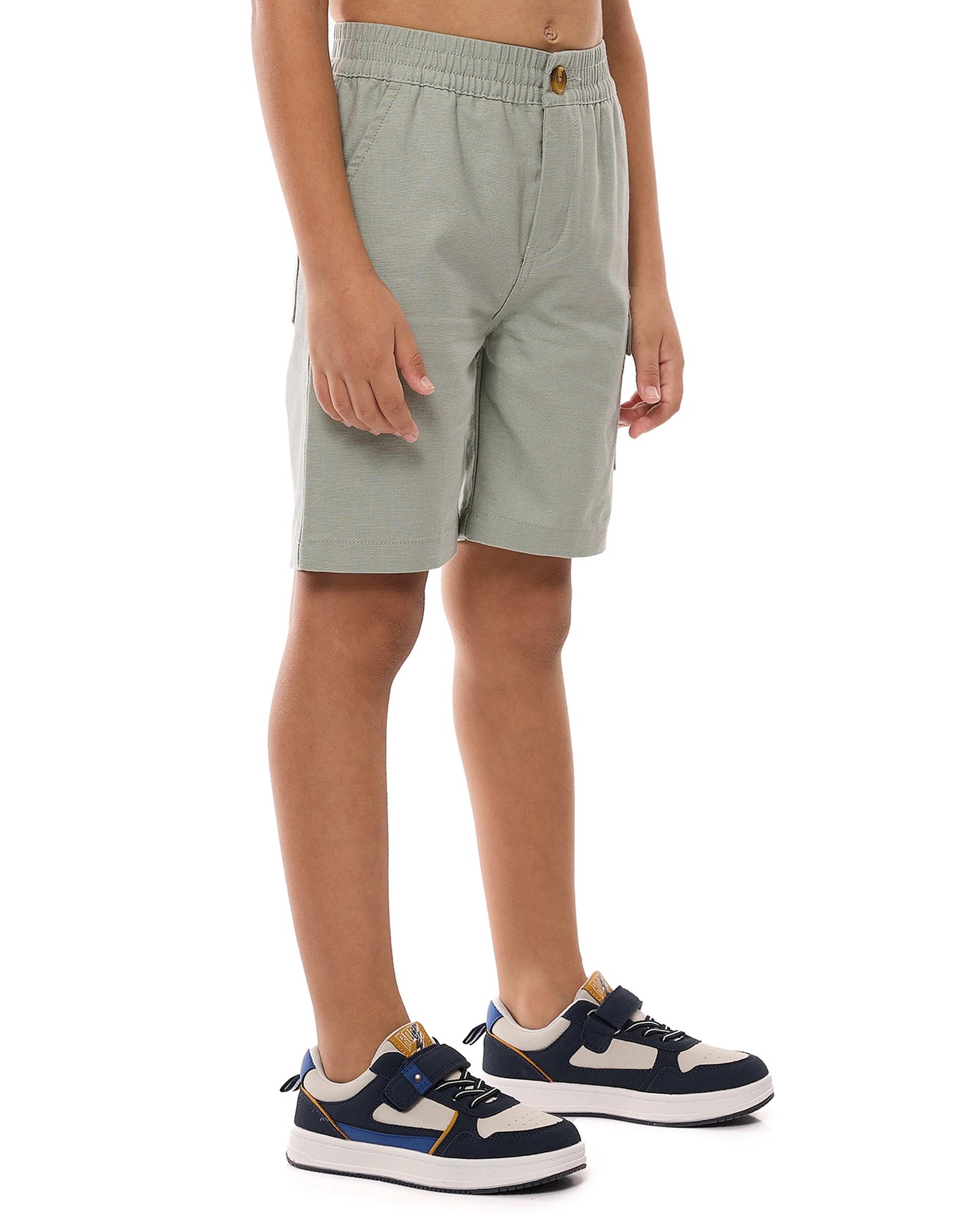 Solid Cargo Shorts with Button Closure
