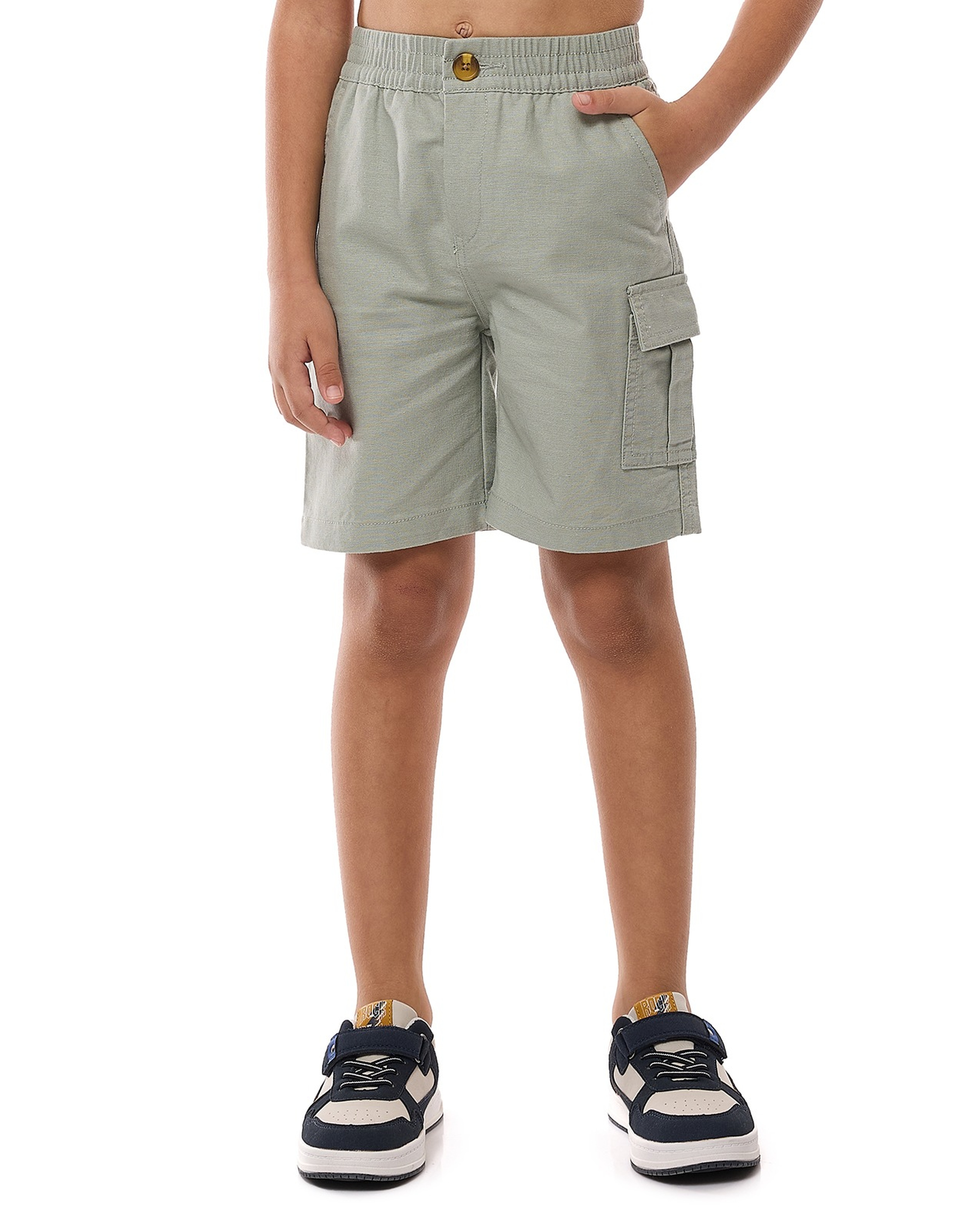 Solid Cargo Shorts with Button Closure