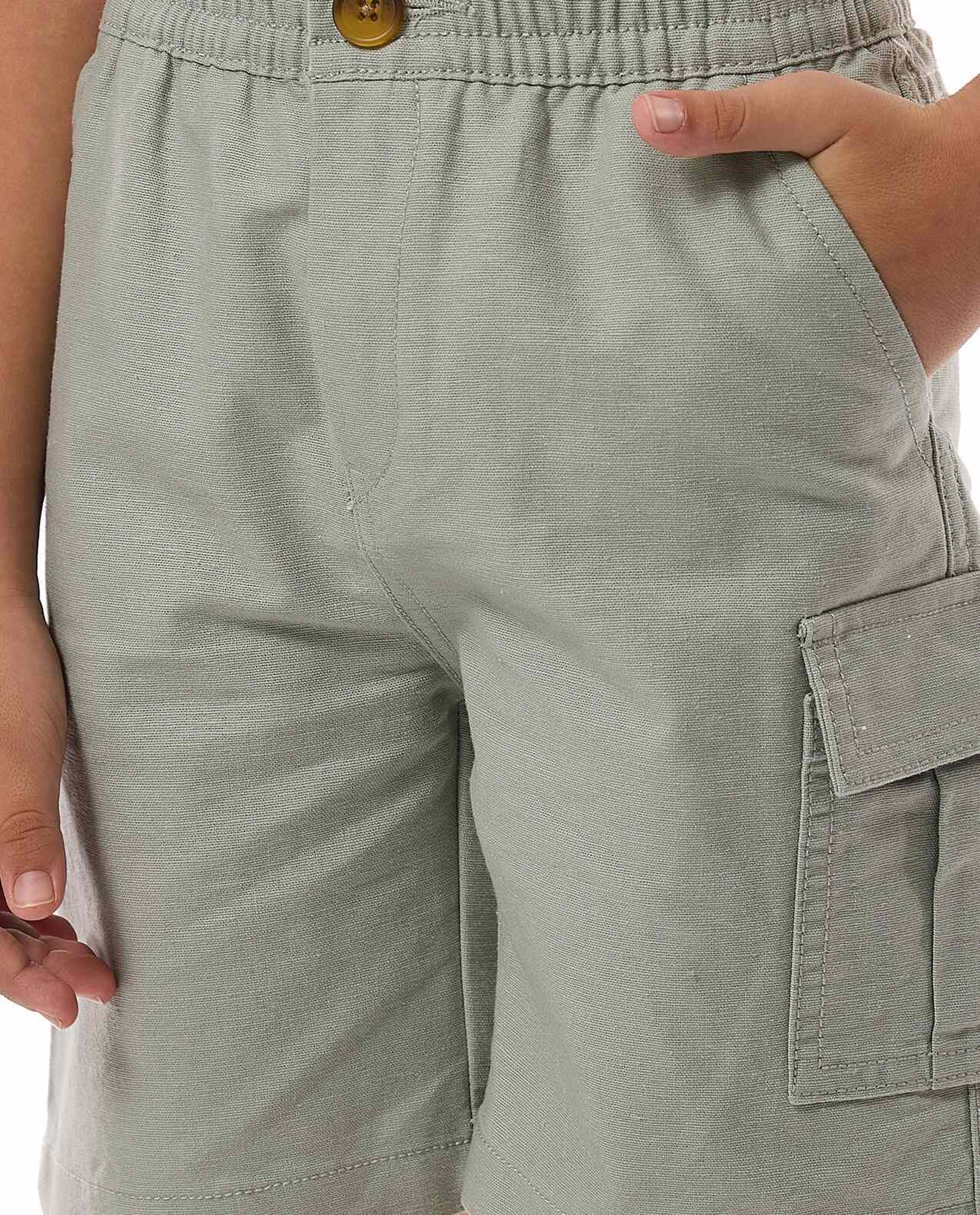 Solid Cargo Shorts with Button Closure