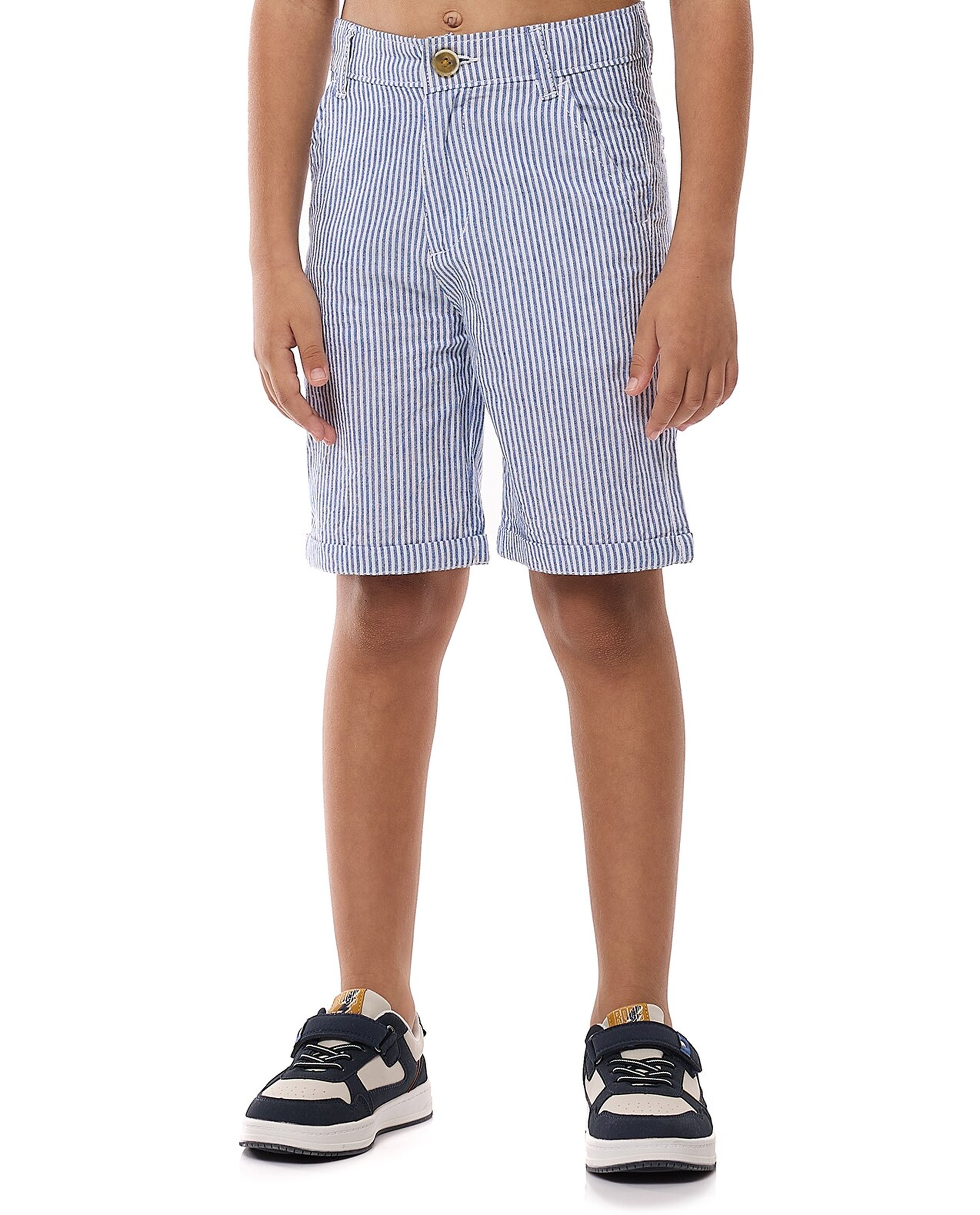 Striped Shorts with Button Closure