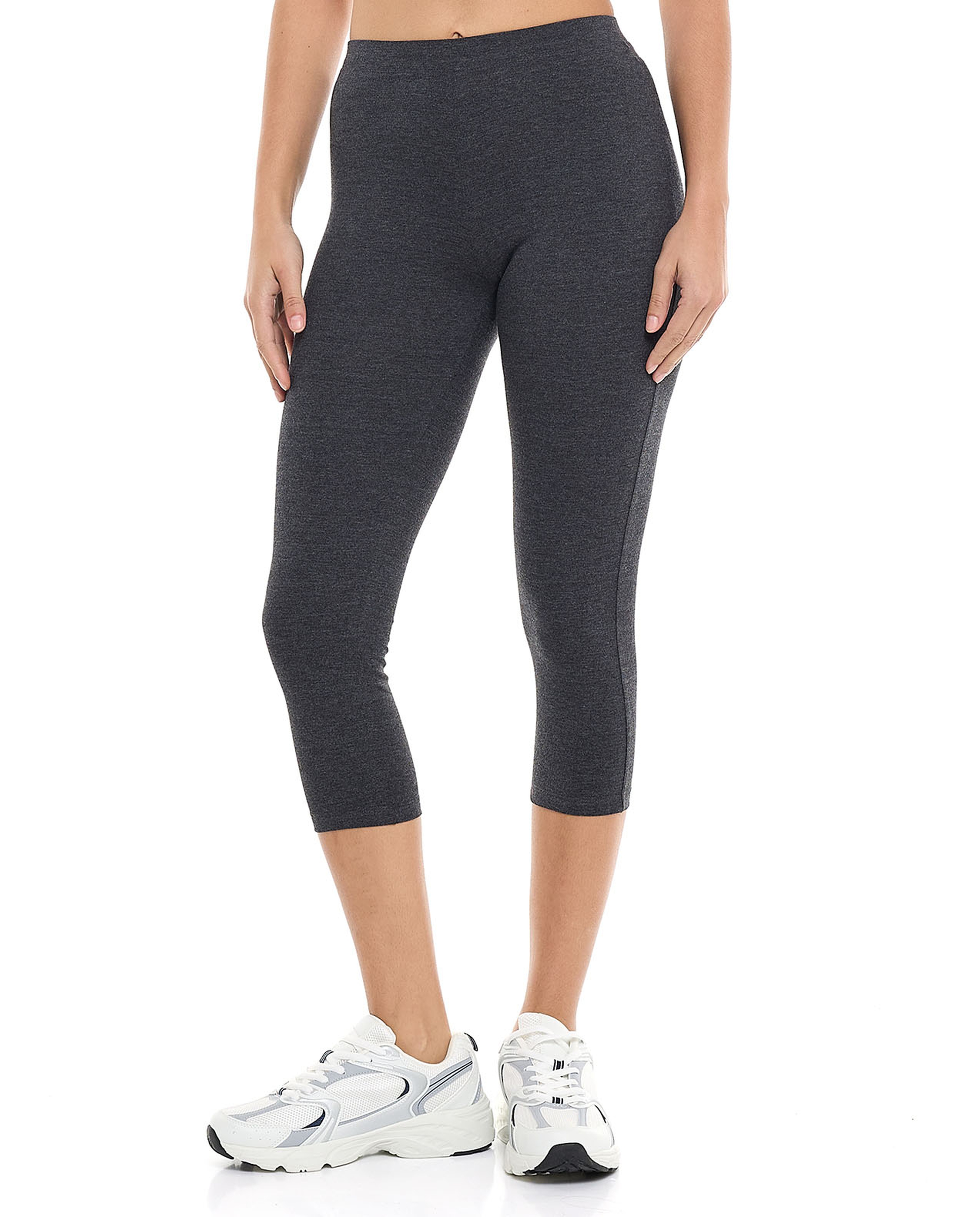 Solid 3/4 Leggings with Elastic Waist