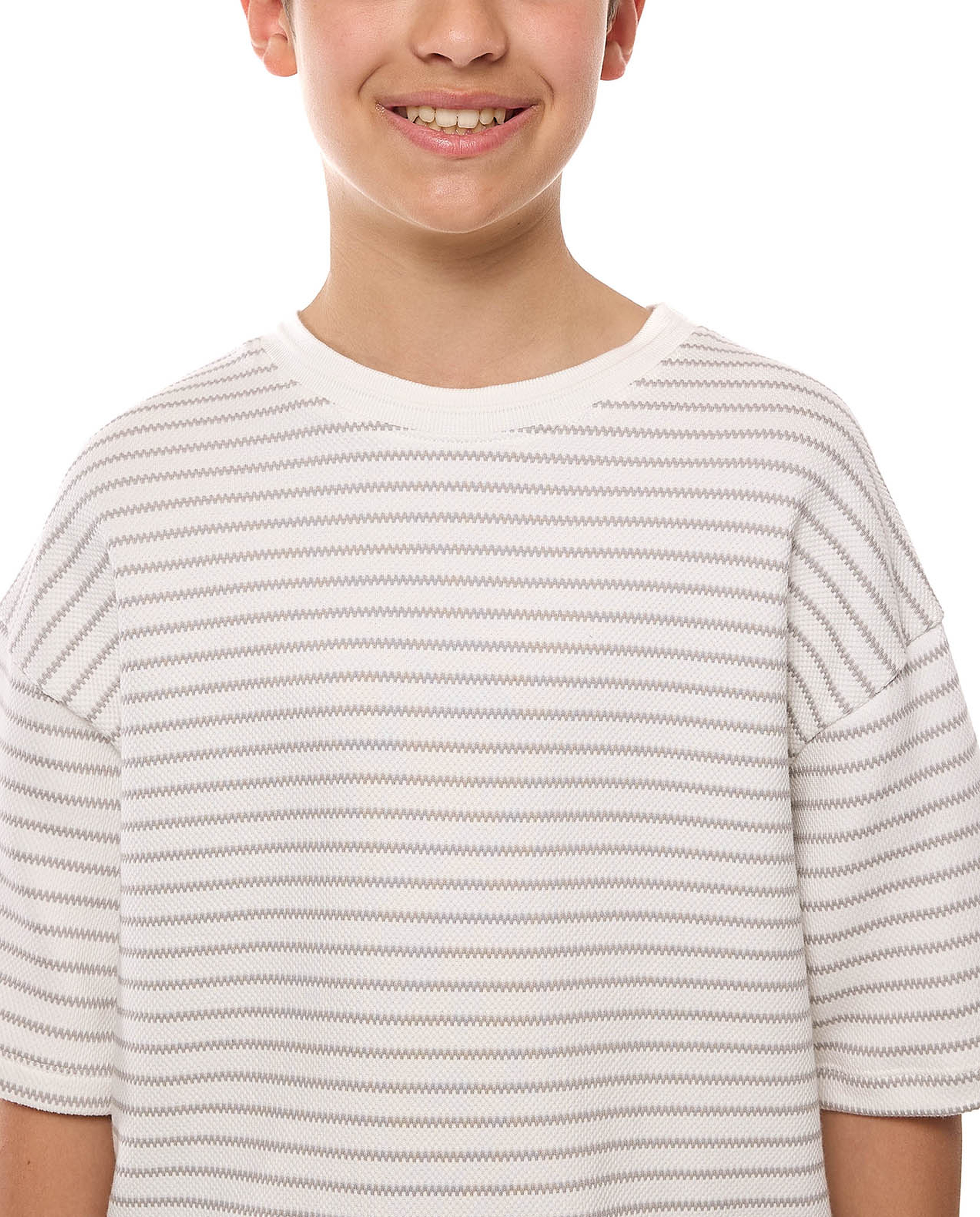 Striped Oversized T-Shirt with Crew Neck and Short Sleeves