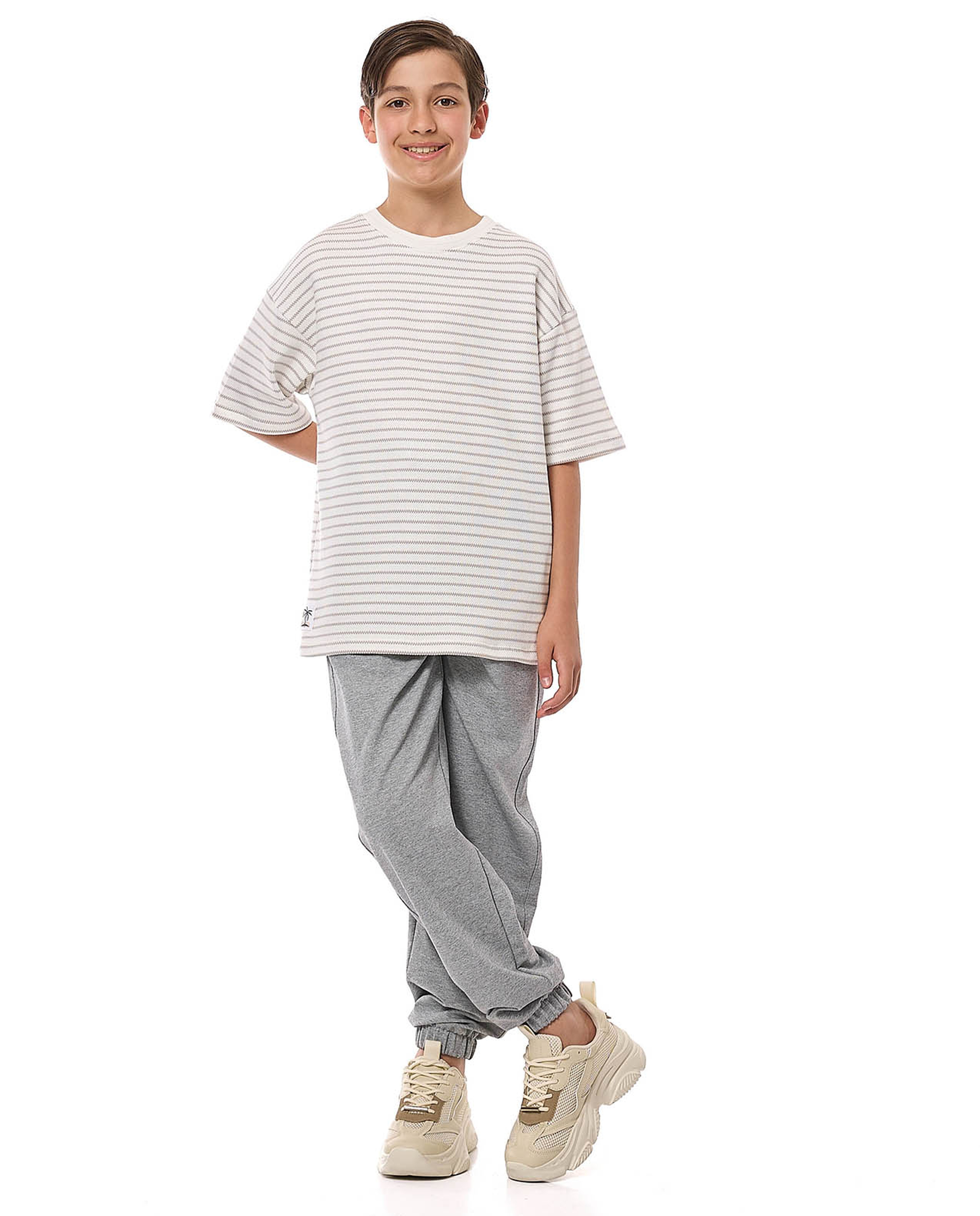 Striped Oversized T-Shirt with Crew Neck and Short Sleeves