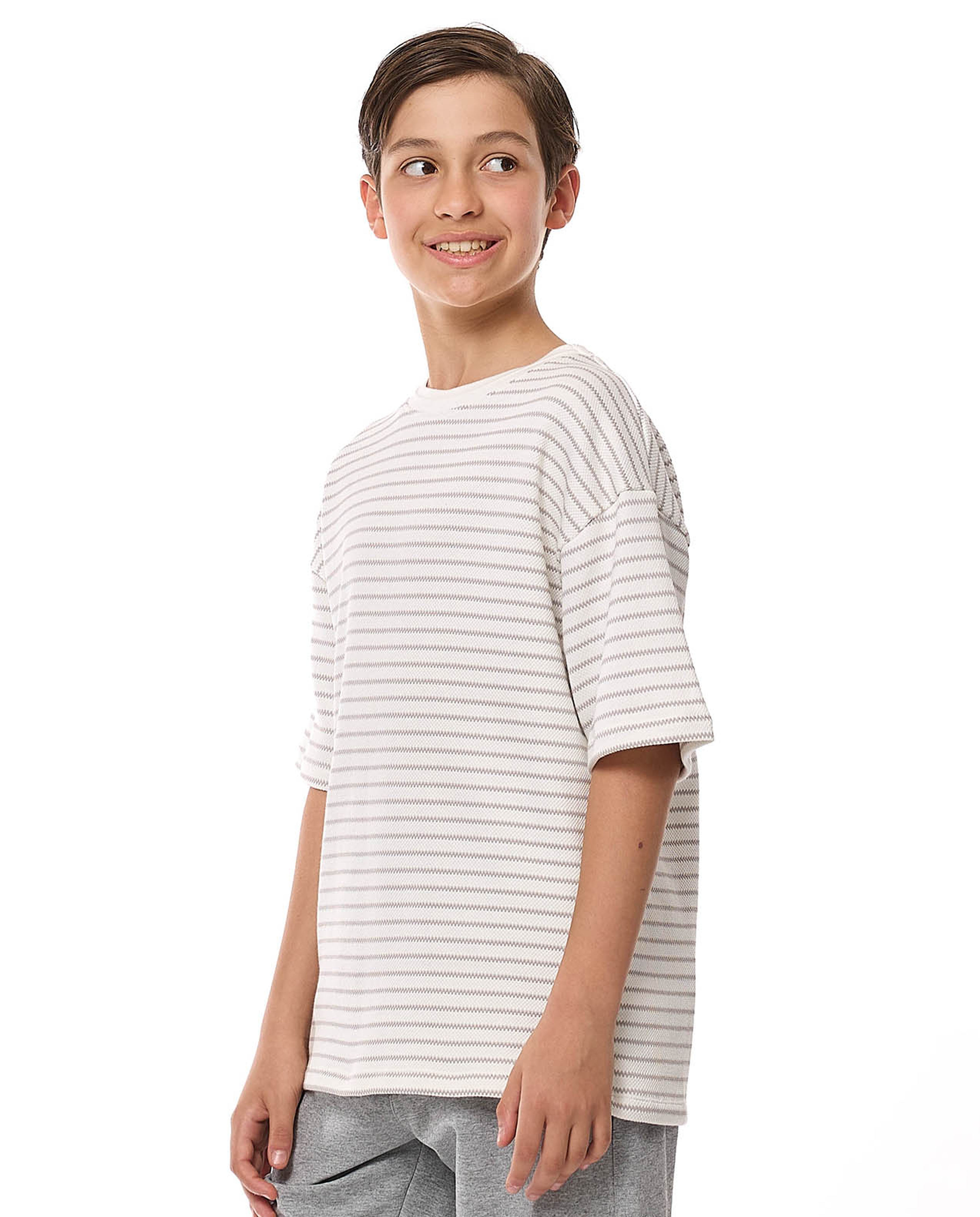 Striped Oversized T-Shirt with Crew Neck and Short Sleeves