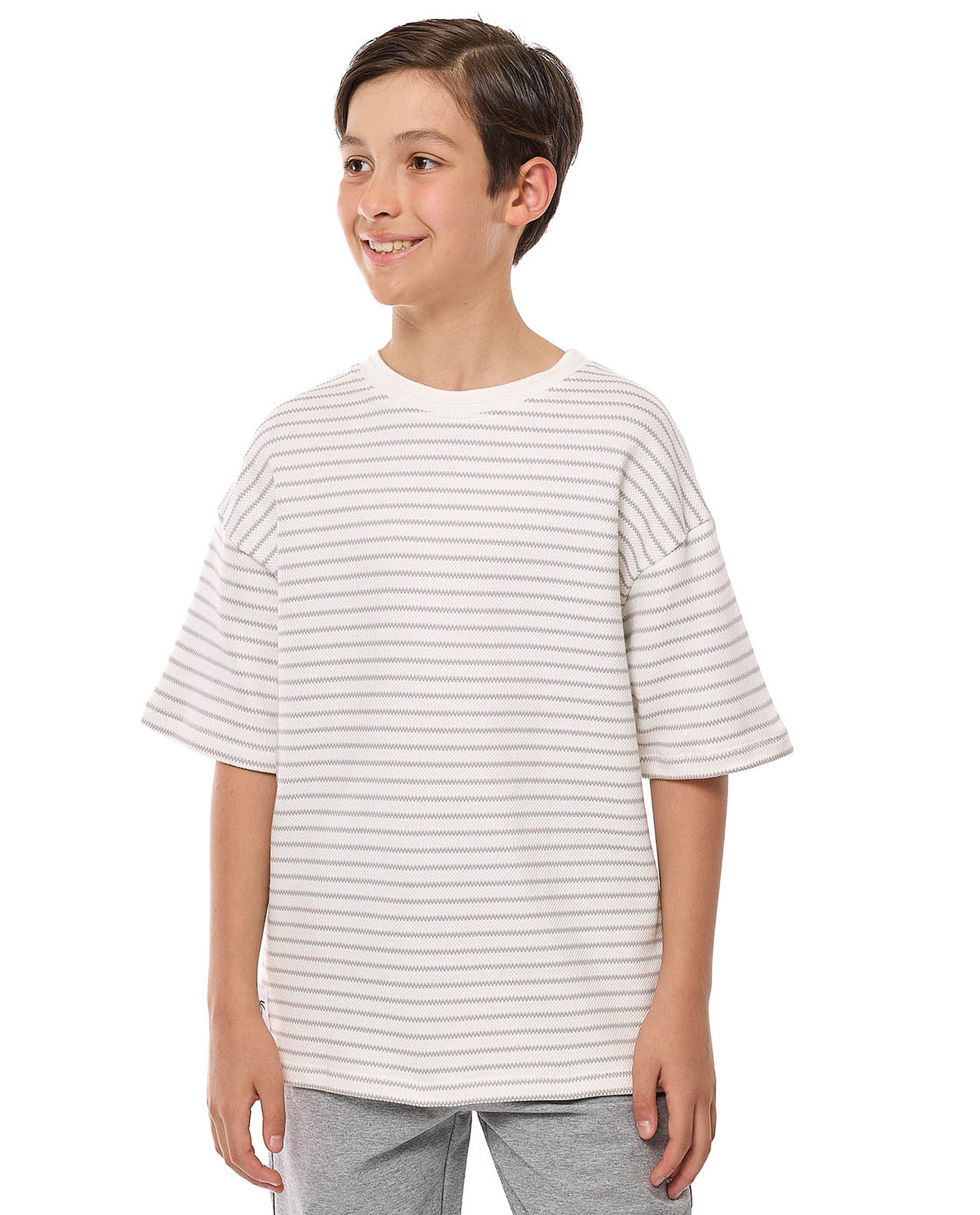 Striped Oversized T-Shirt with Crew Neck and Short Sleeves