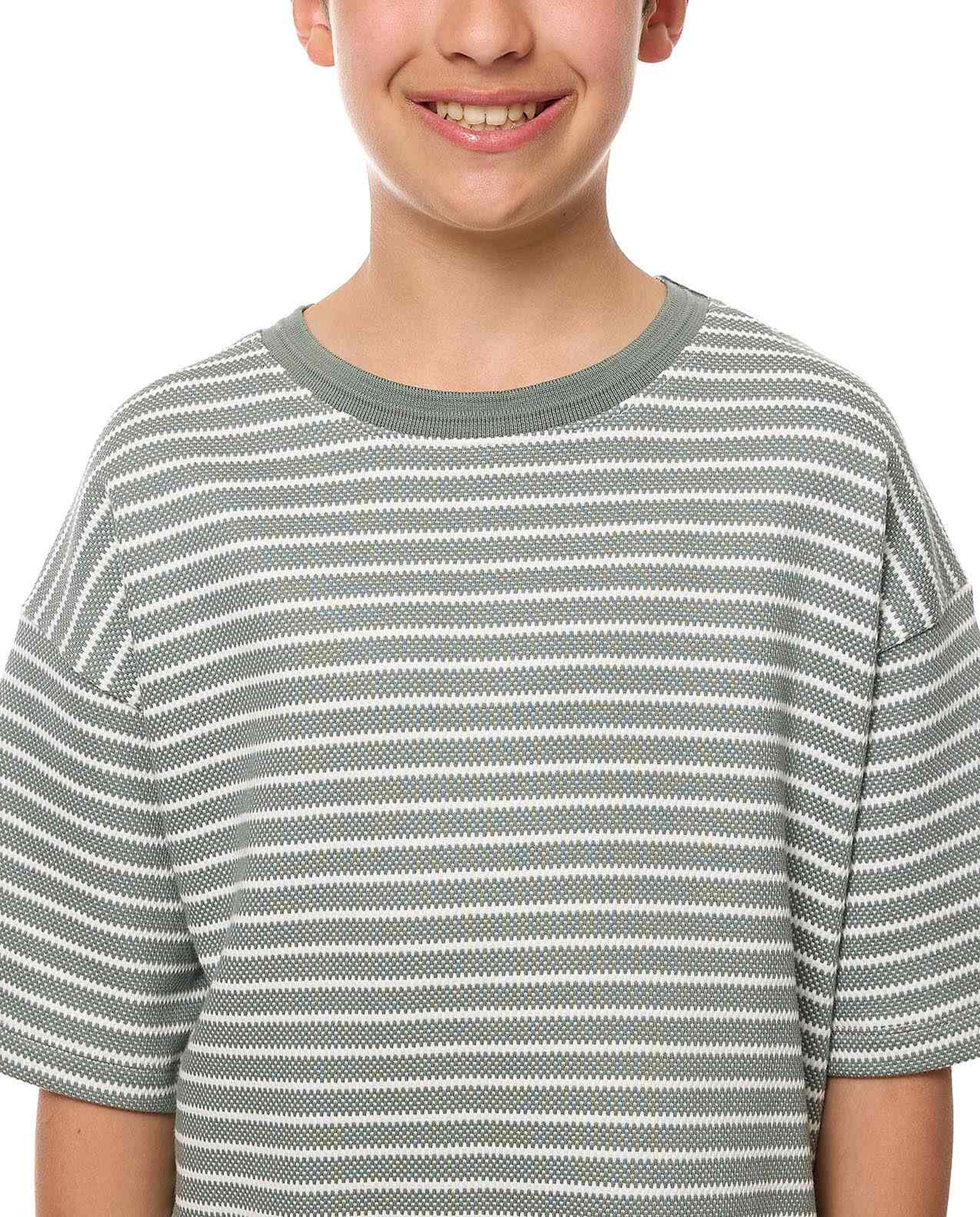 Striped Oversized T-Shirt with Crew Neck and Short Sleeves