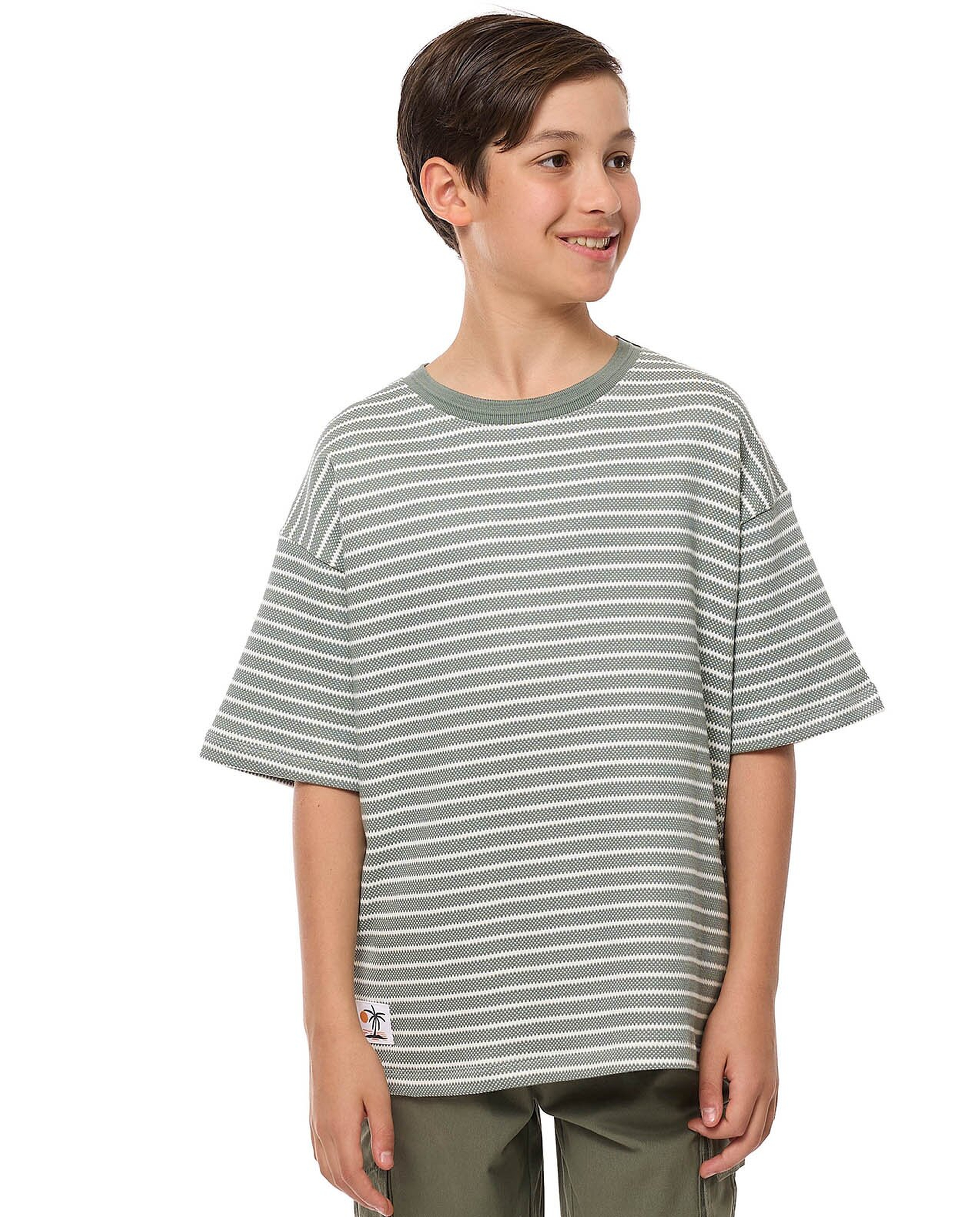Striped Oversized T-Shirt with Crew Neck and Short Sleeves