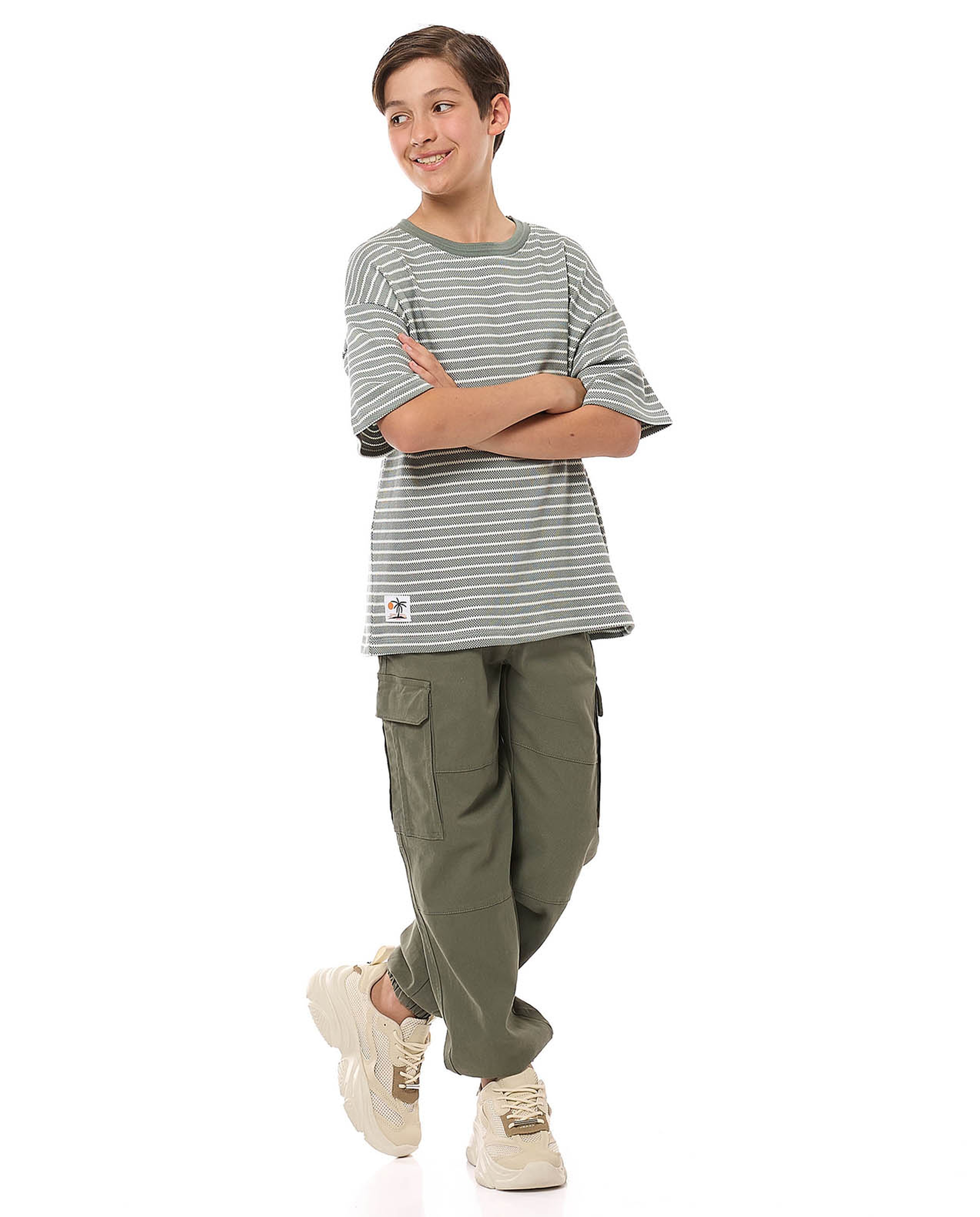 Striped Oversized T-Shirt with Crew Neck and Short Sleeves