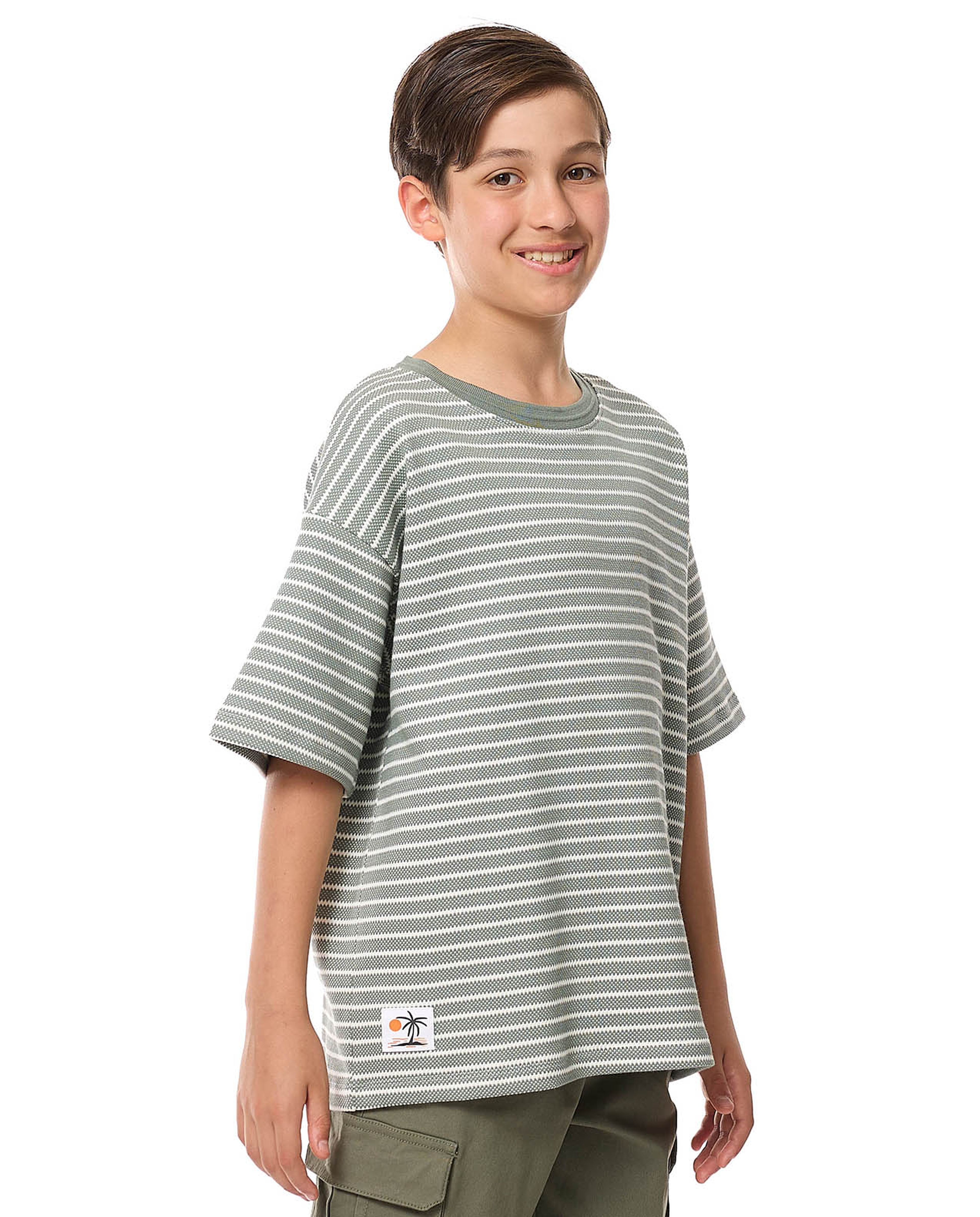 Striped Oversized T-Shirt with Crew Neck and Short Sleeves