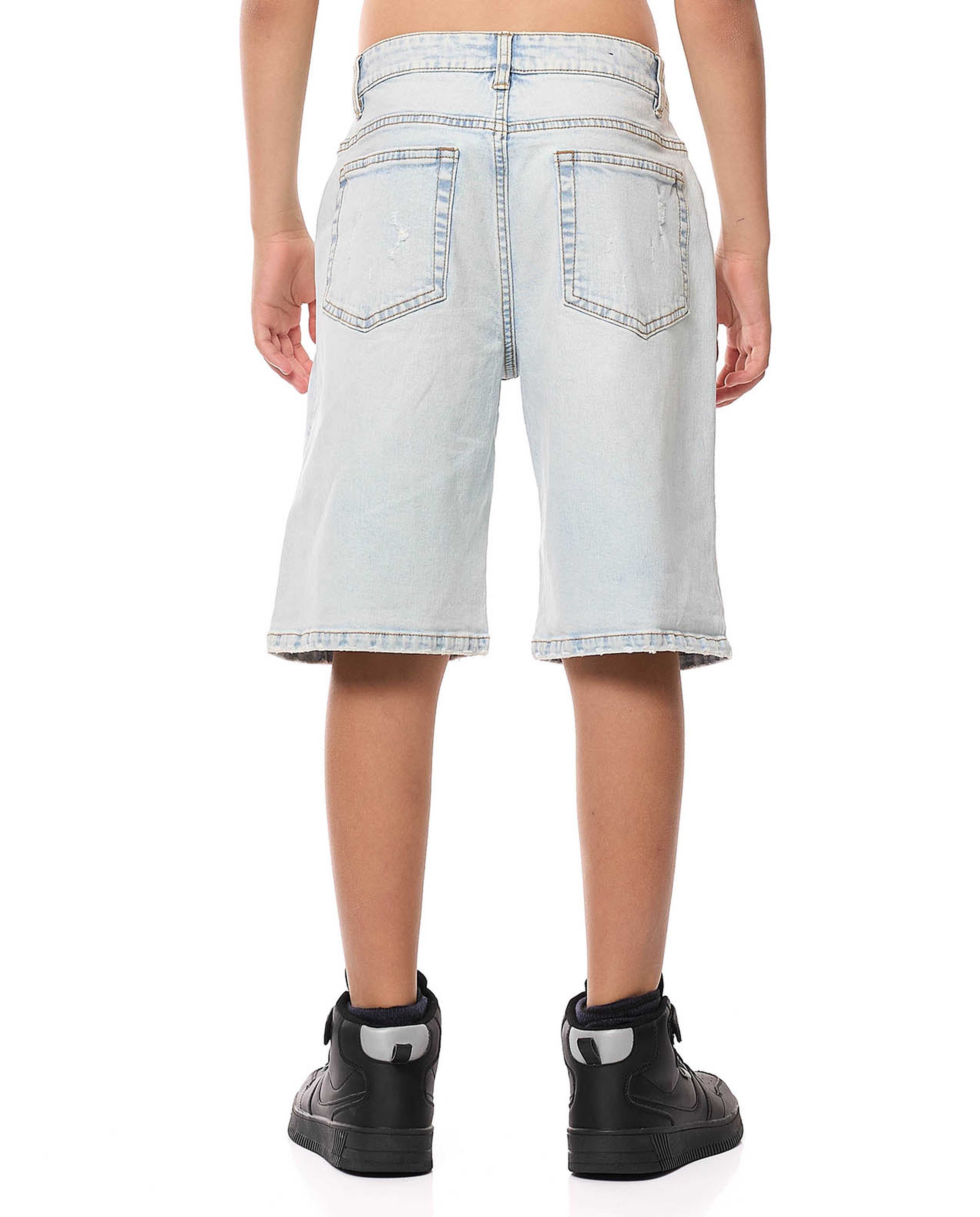 Faded Denim Shorts with Button Closure