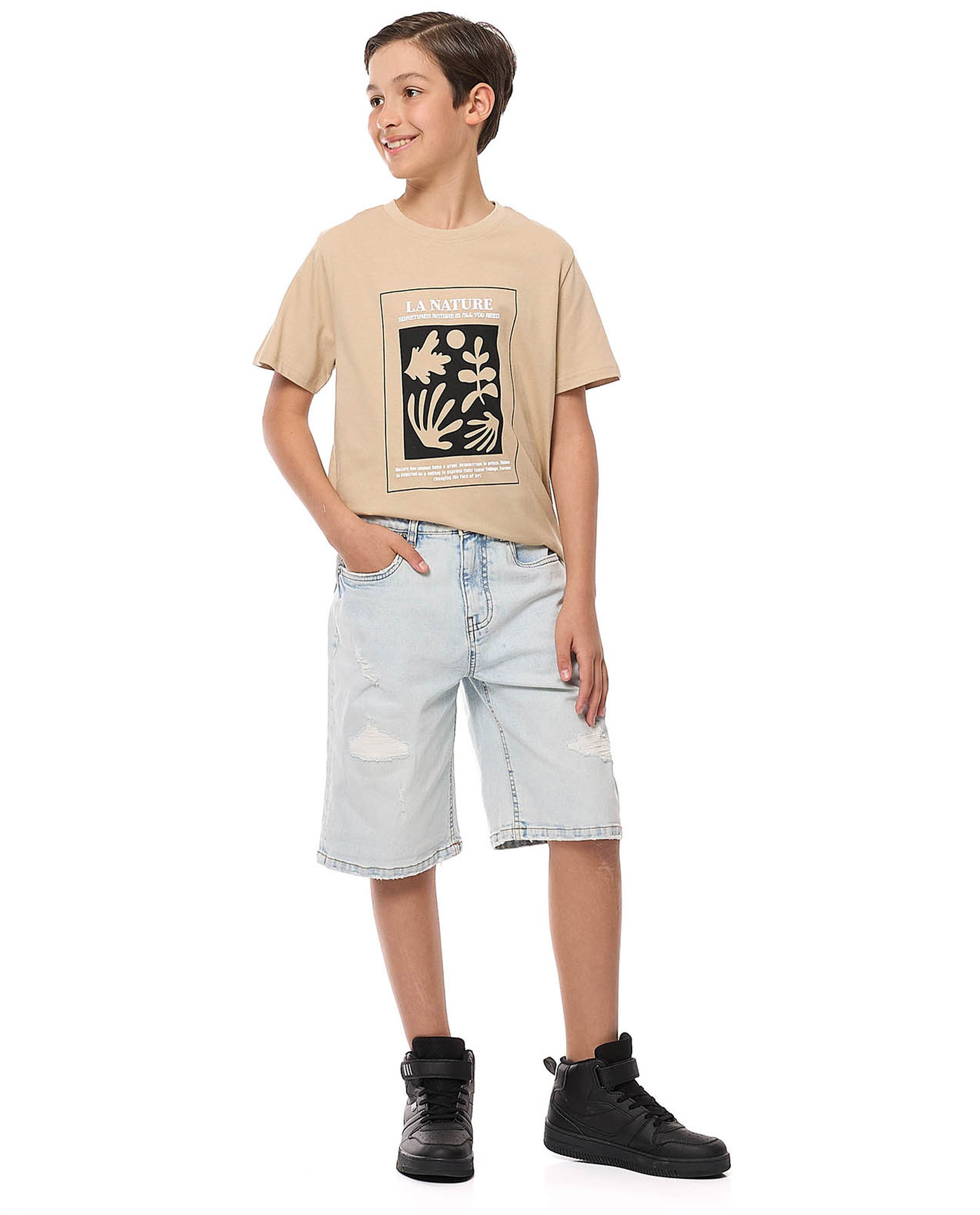 Faded Denim Shorts with Button Closure