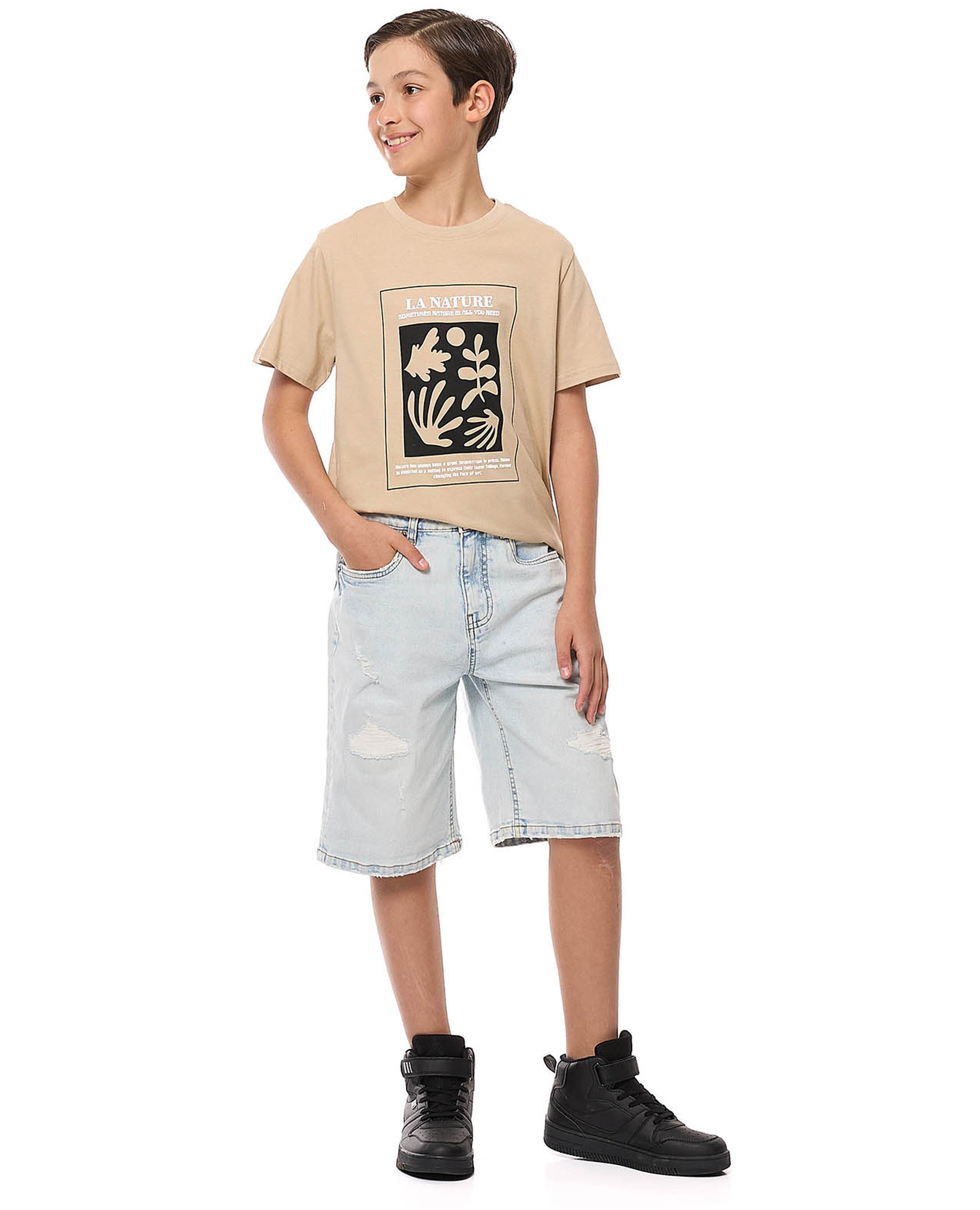 Faded Denim Shorts with Button Closure