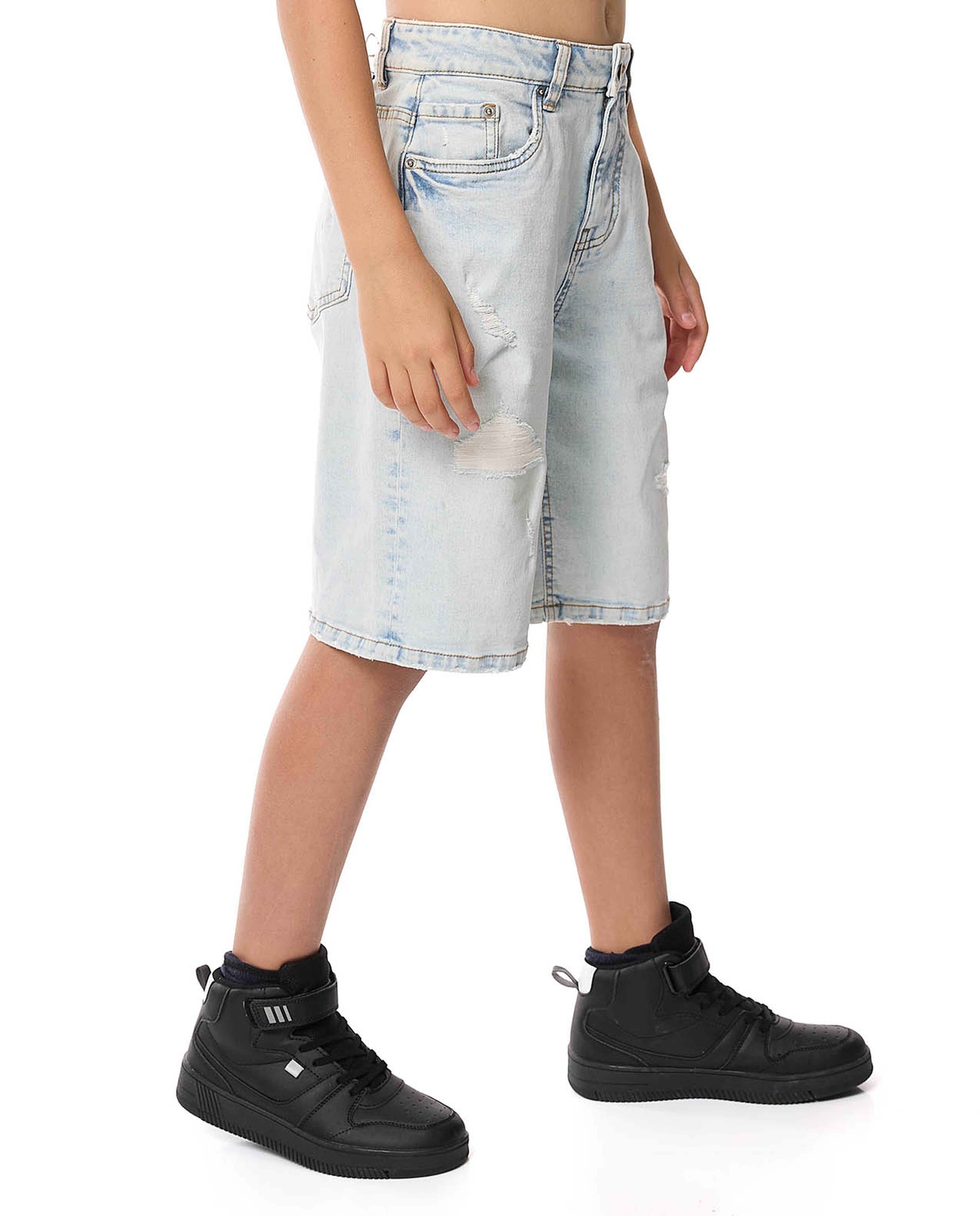 Faded Denim Shorts with Button Closure