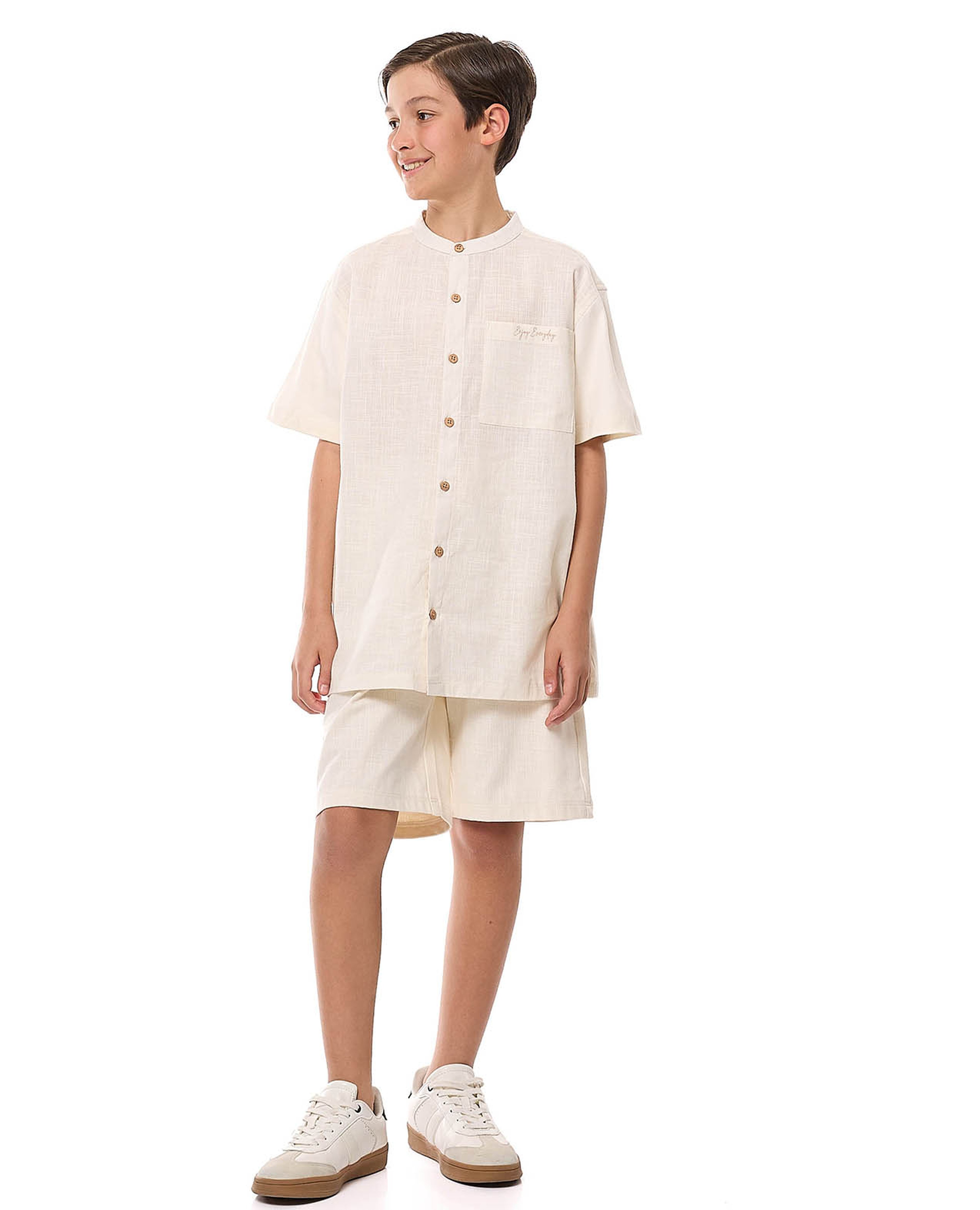 طقم قميص وسروال بخامة منقوشة