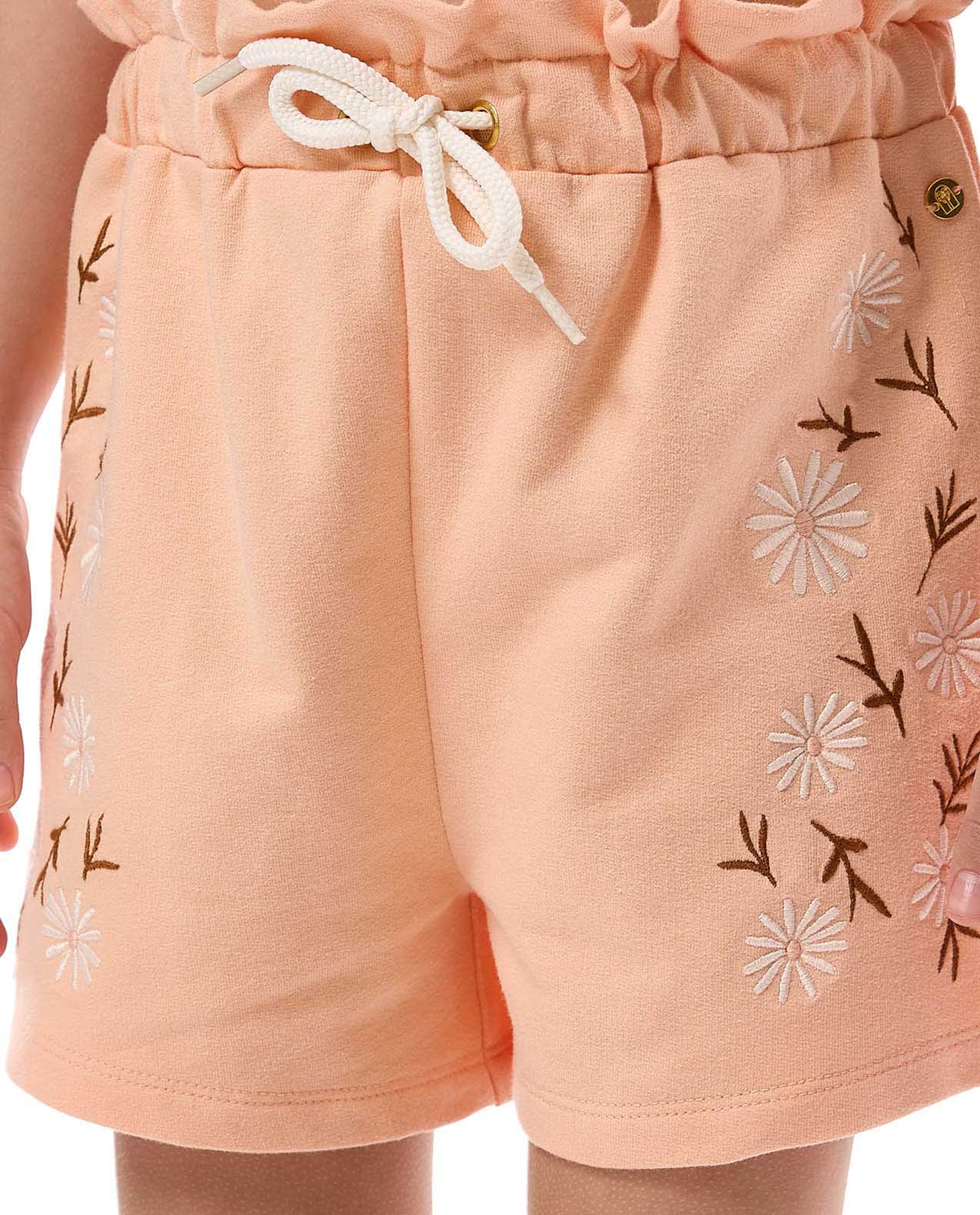 Embroidered Shorts with Drawstring Waist
