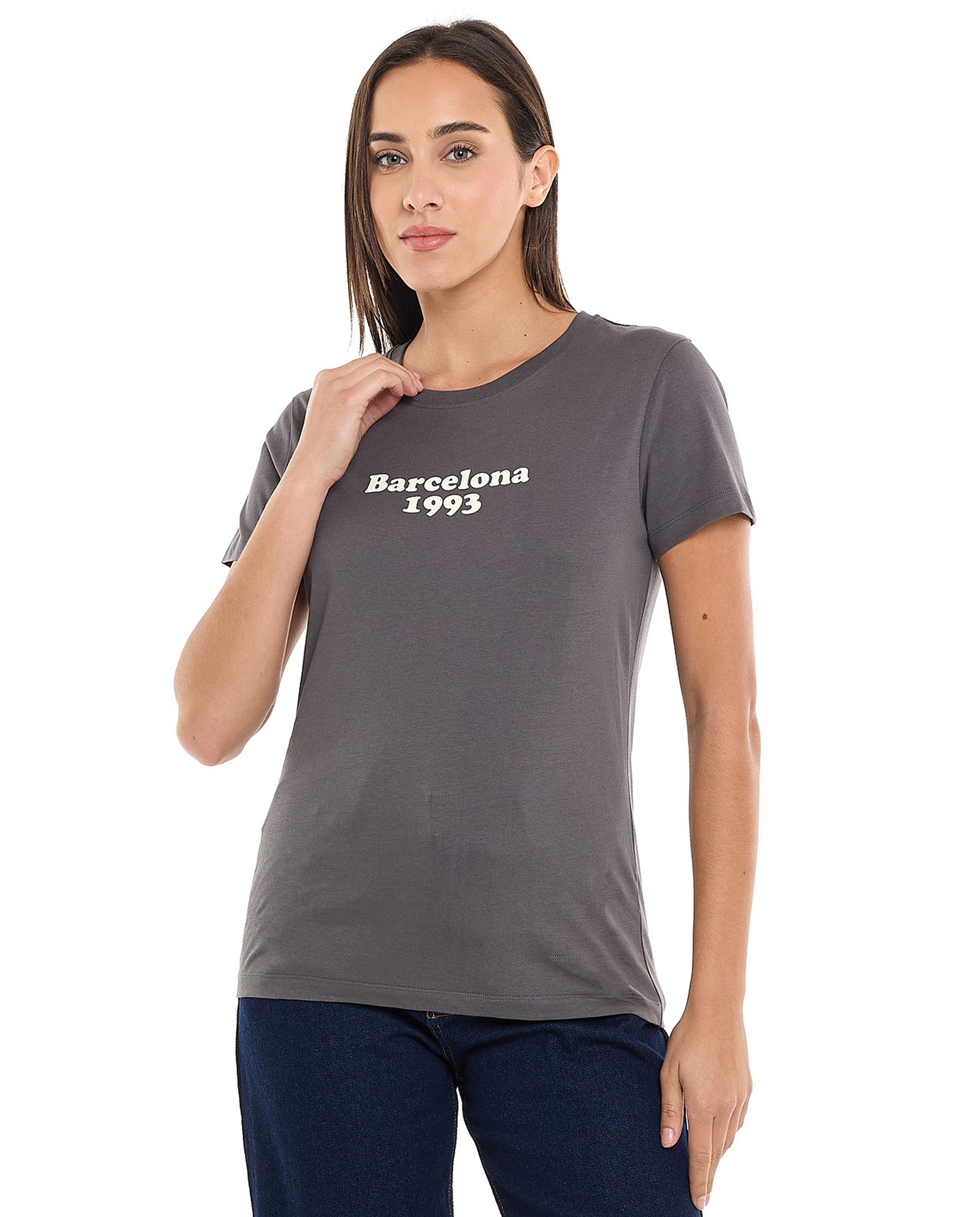 Printed T-Shirt with Crew Neck and Short Sleeves