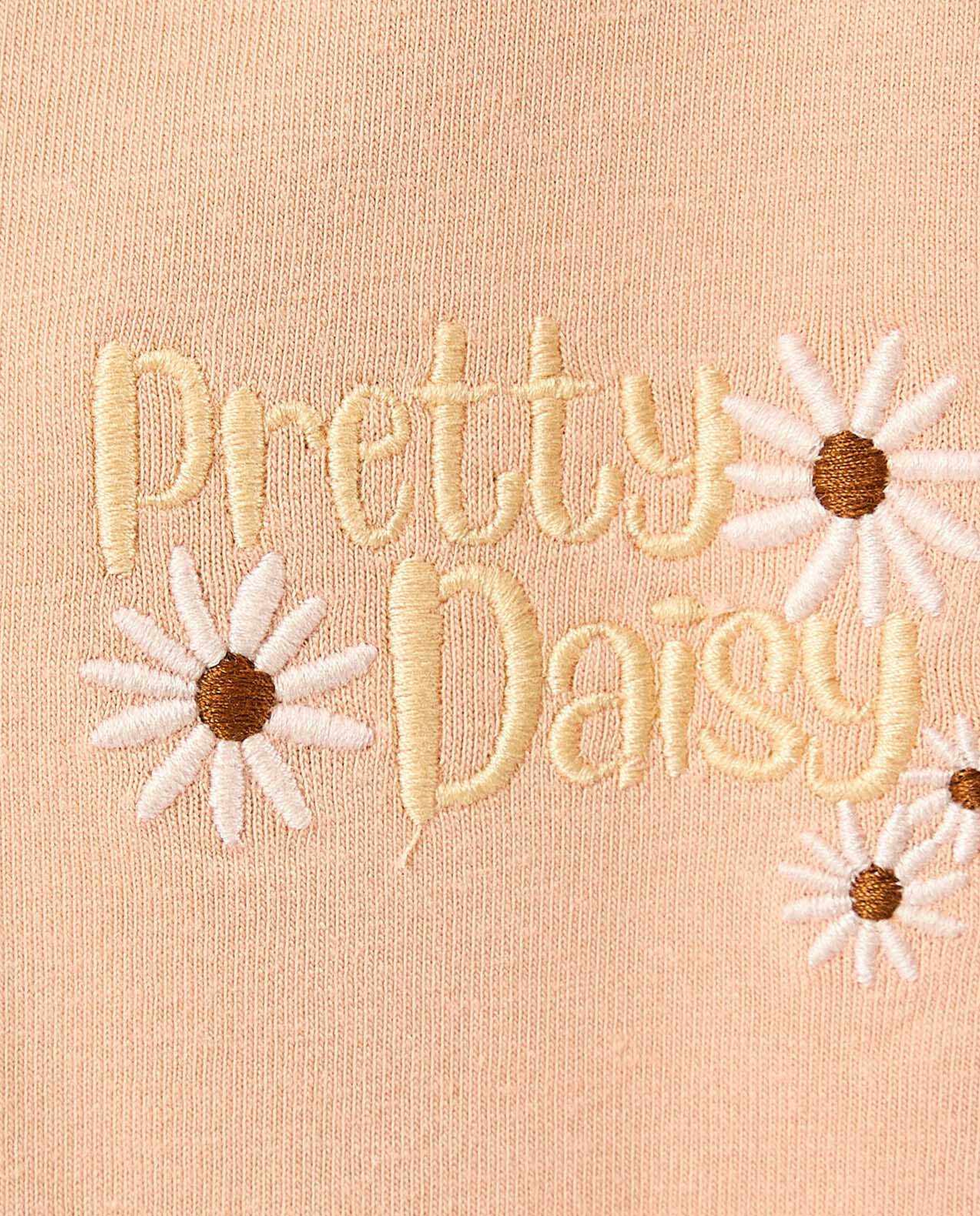 Embroidery Detail Top with Crew Neck and Short Sleeves