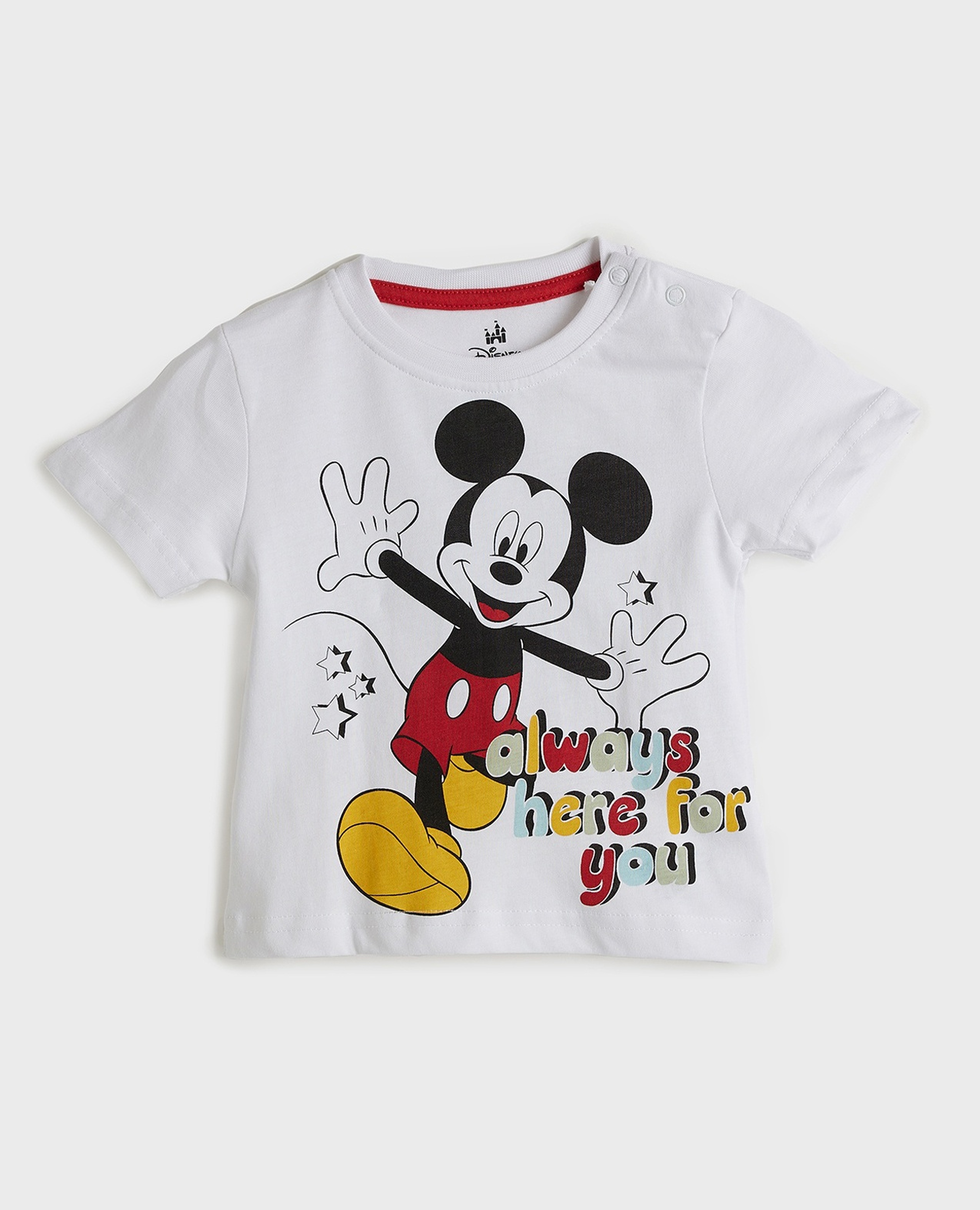 تيشيرت بطبعة ميكي ماوس بياقة مستديرة وأكمام قصيرة